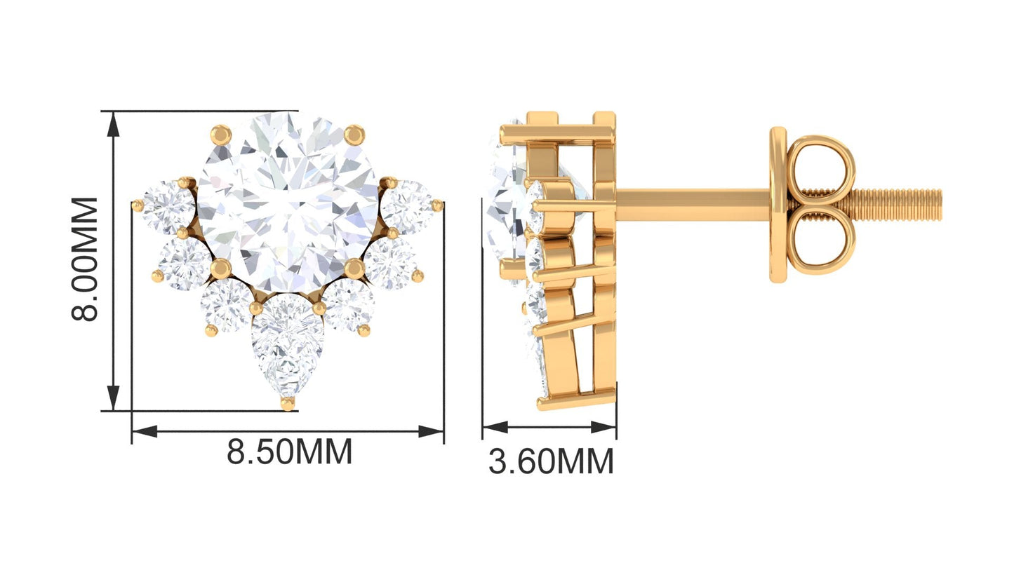 1 Carat Certified Moissanite Classic Stud Earrings with Half Halo