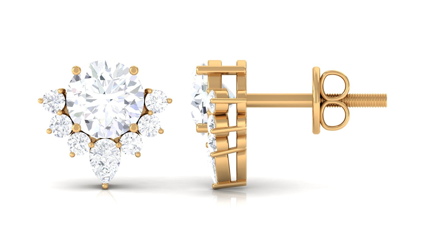 1 Carat Certified Moissanite Classic Stud Earrings with Half Halo