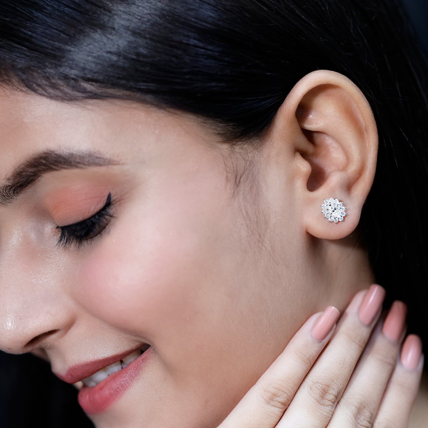 Certified Moissanite Oval Stud Earrings with Halo