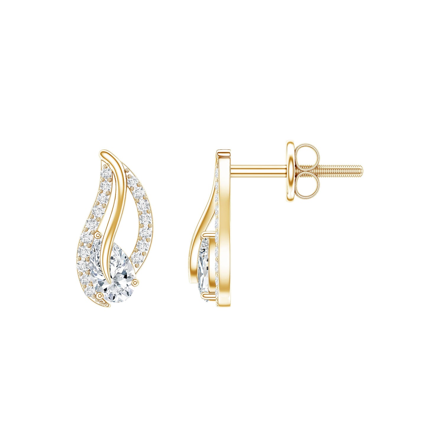 Certified Moissanite Leaf Stud Earrings with Screw Back