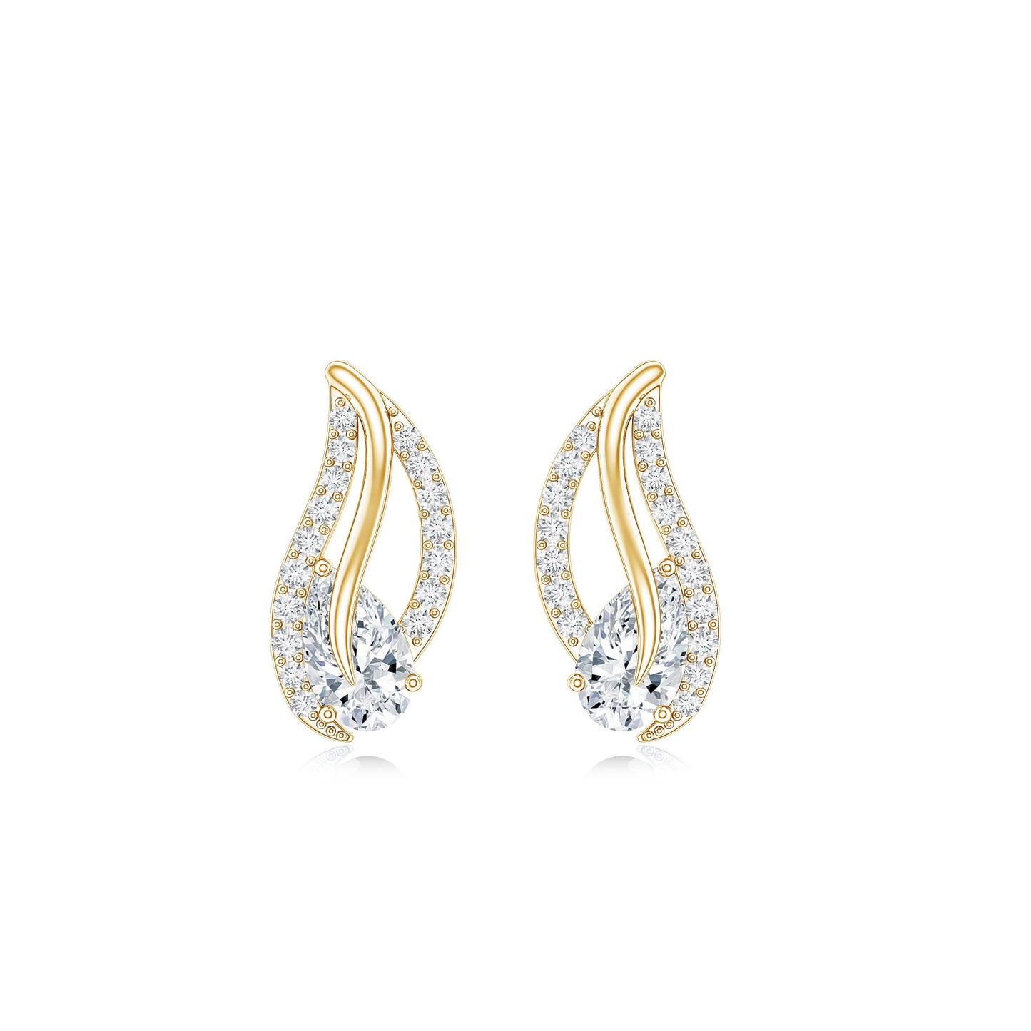 Certified Moissanite Leaf Stud Earrings with Screw Back