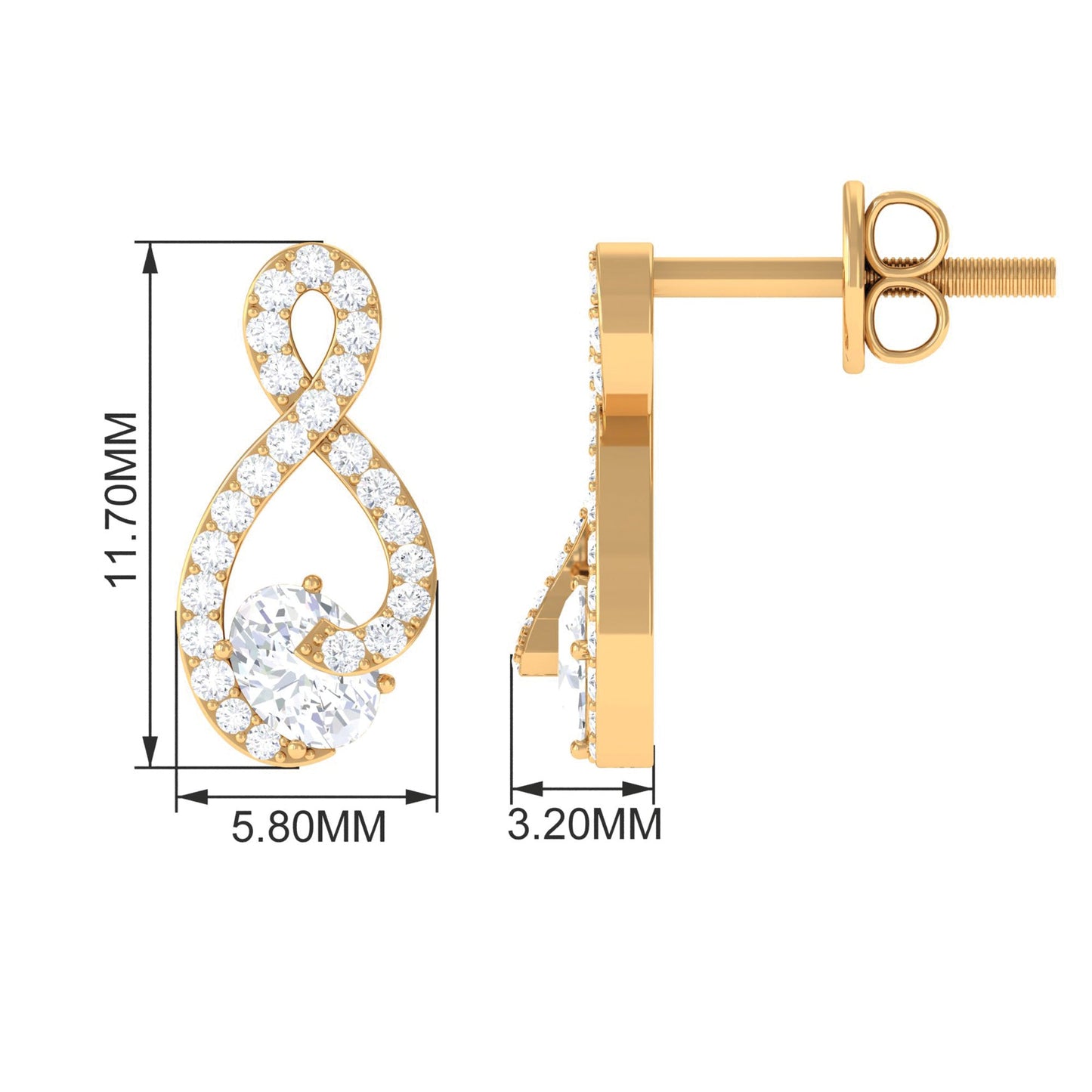 Certified Moissanite Infinity Stud Earrings with Screw Back