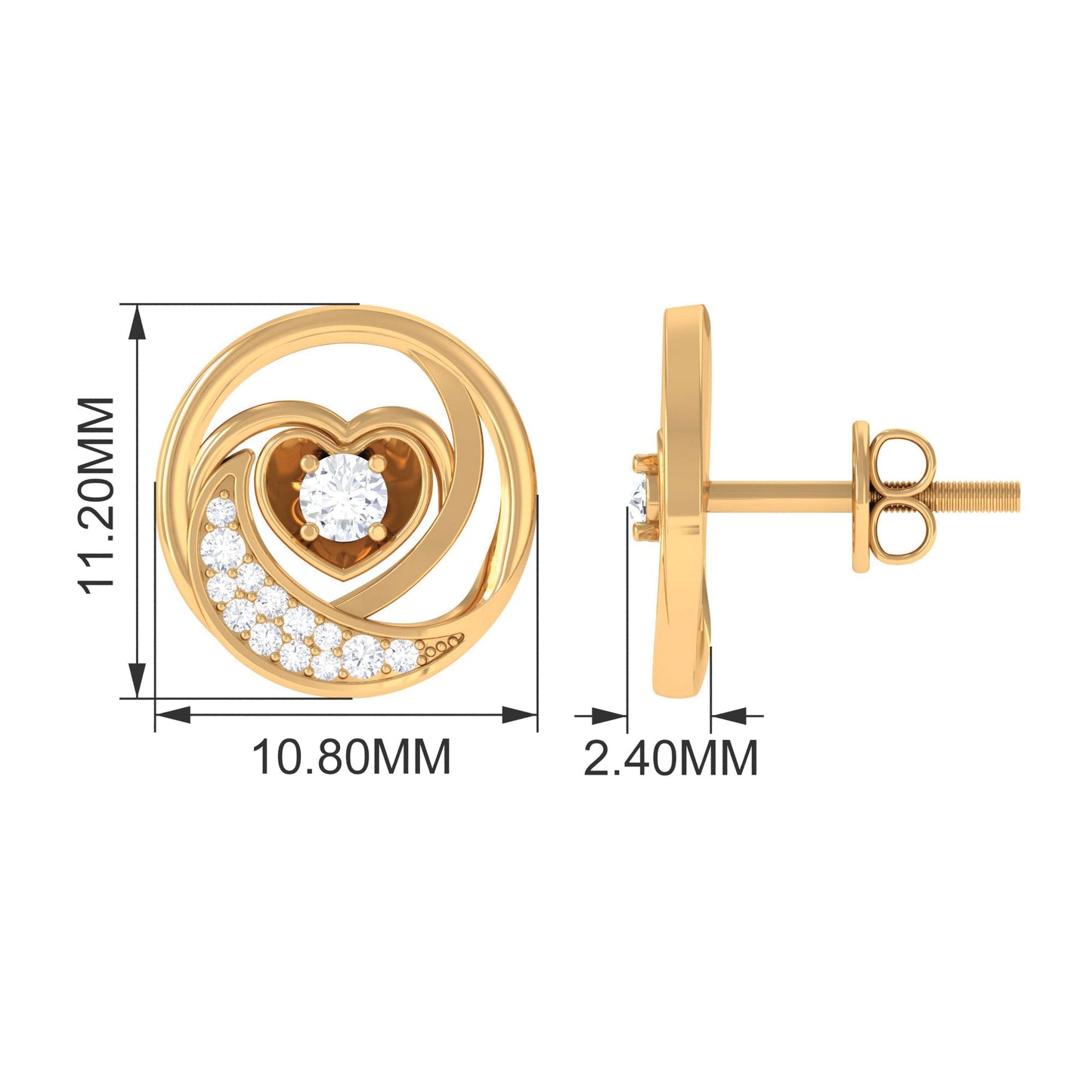 Certified Moissanite Heart Stud Earrings for Women