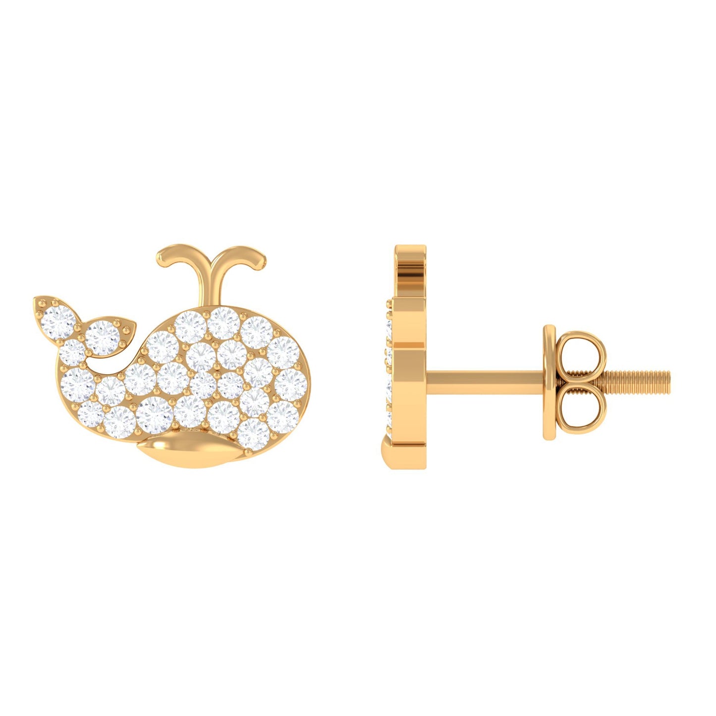 Cute Moissanite Fish Earrings with Screw Back