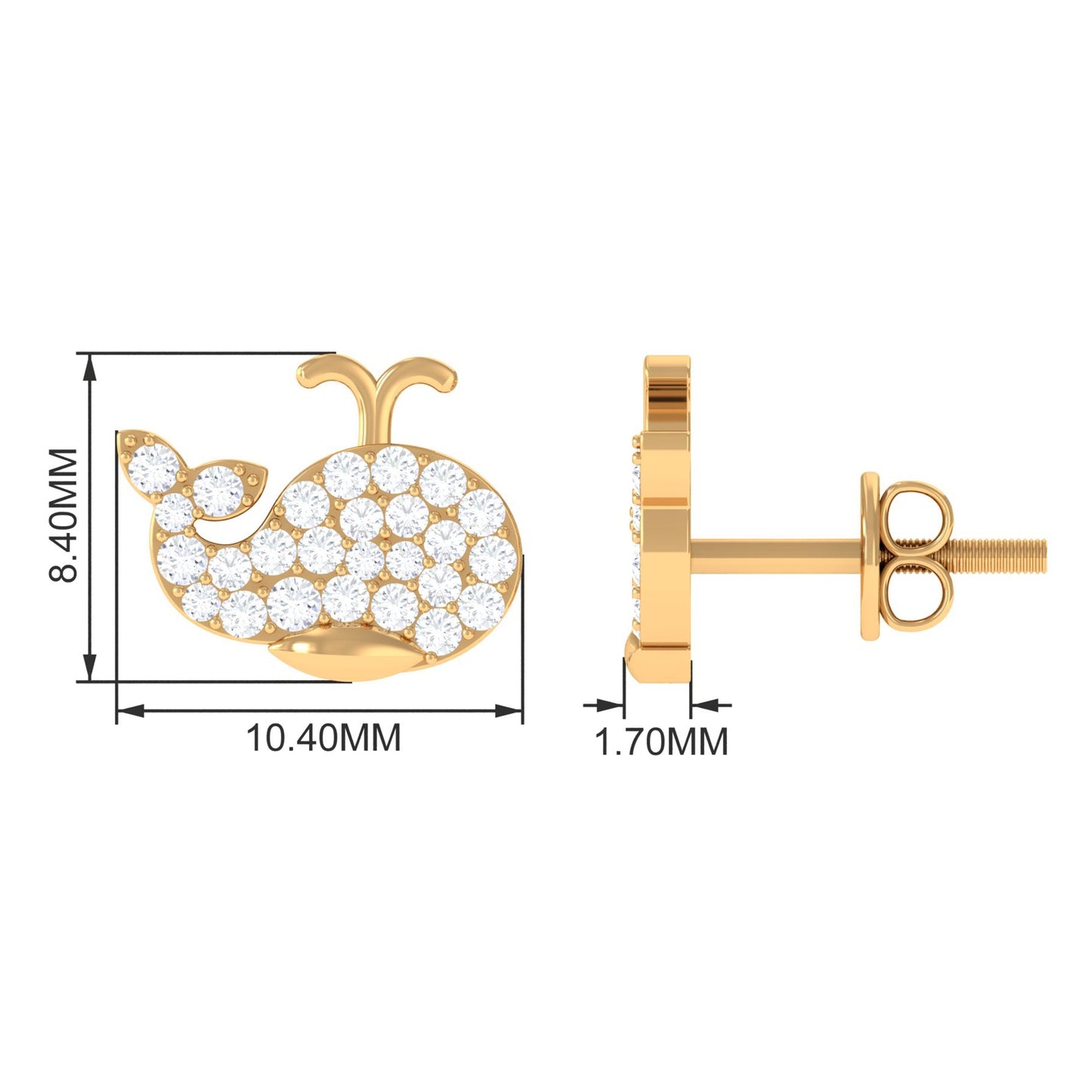 Cute Moissanite Fish Earrings with Screw Back