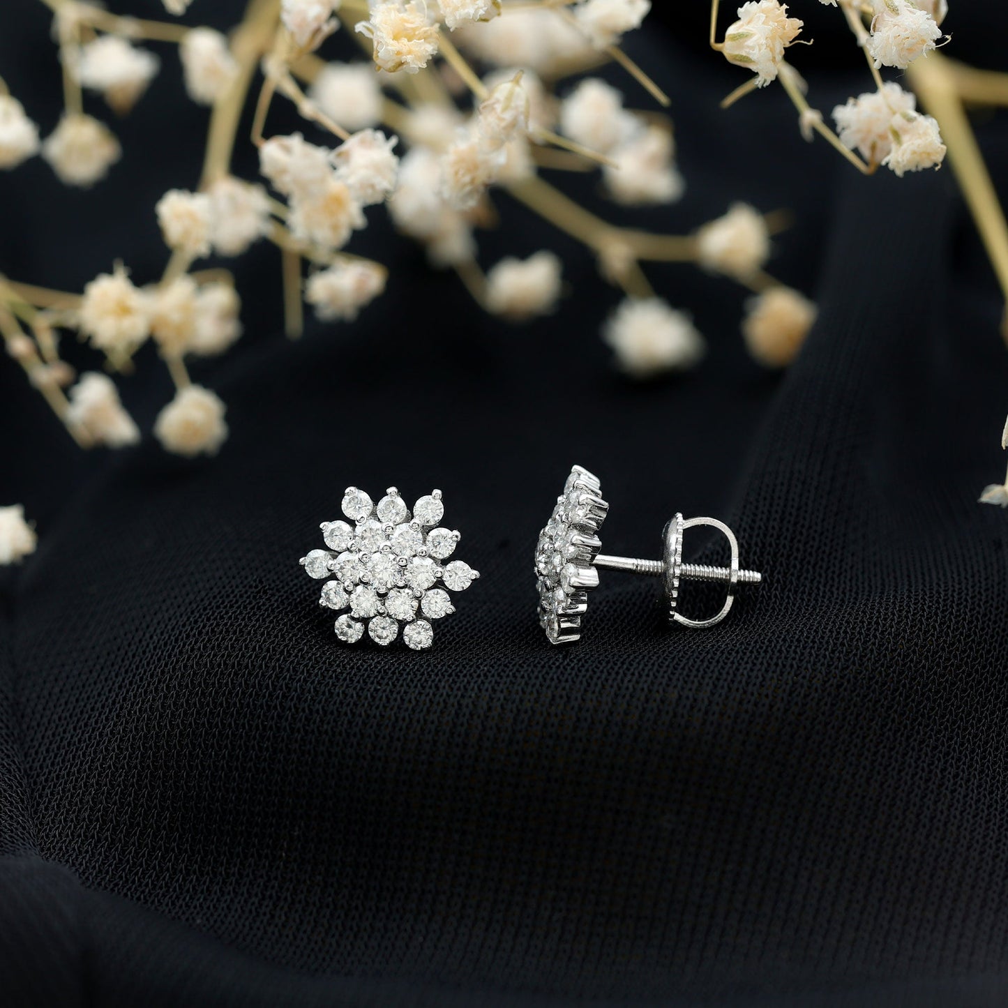 Certified Moissanite Cluster Stud Earrings for Women