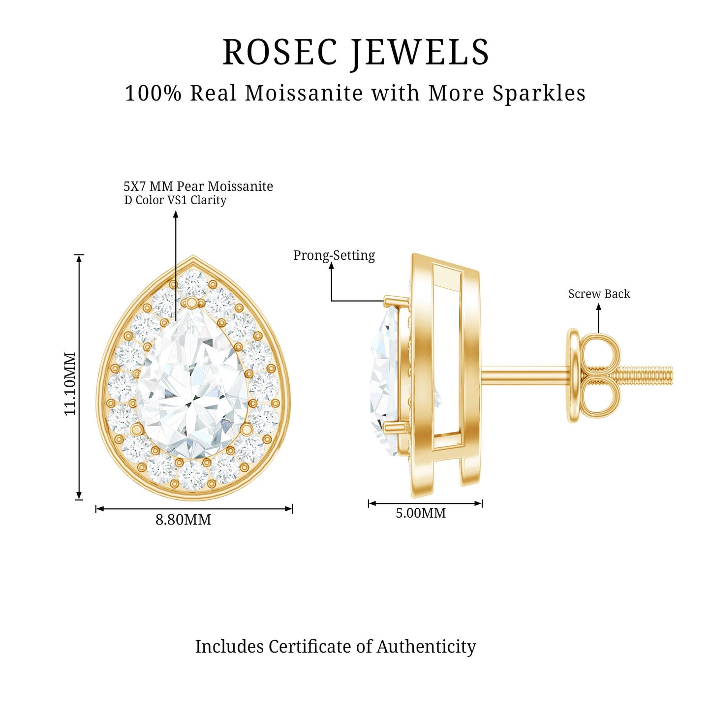 Certified Pear Shape Moissanite Teardrop Earrings with Halo