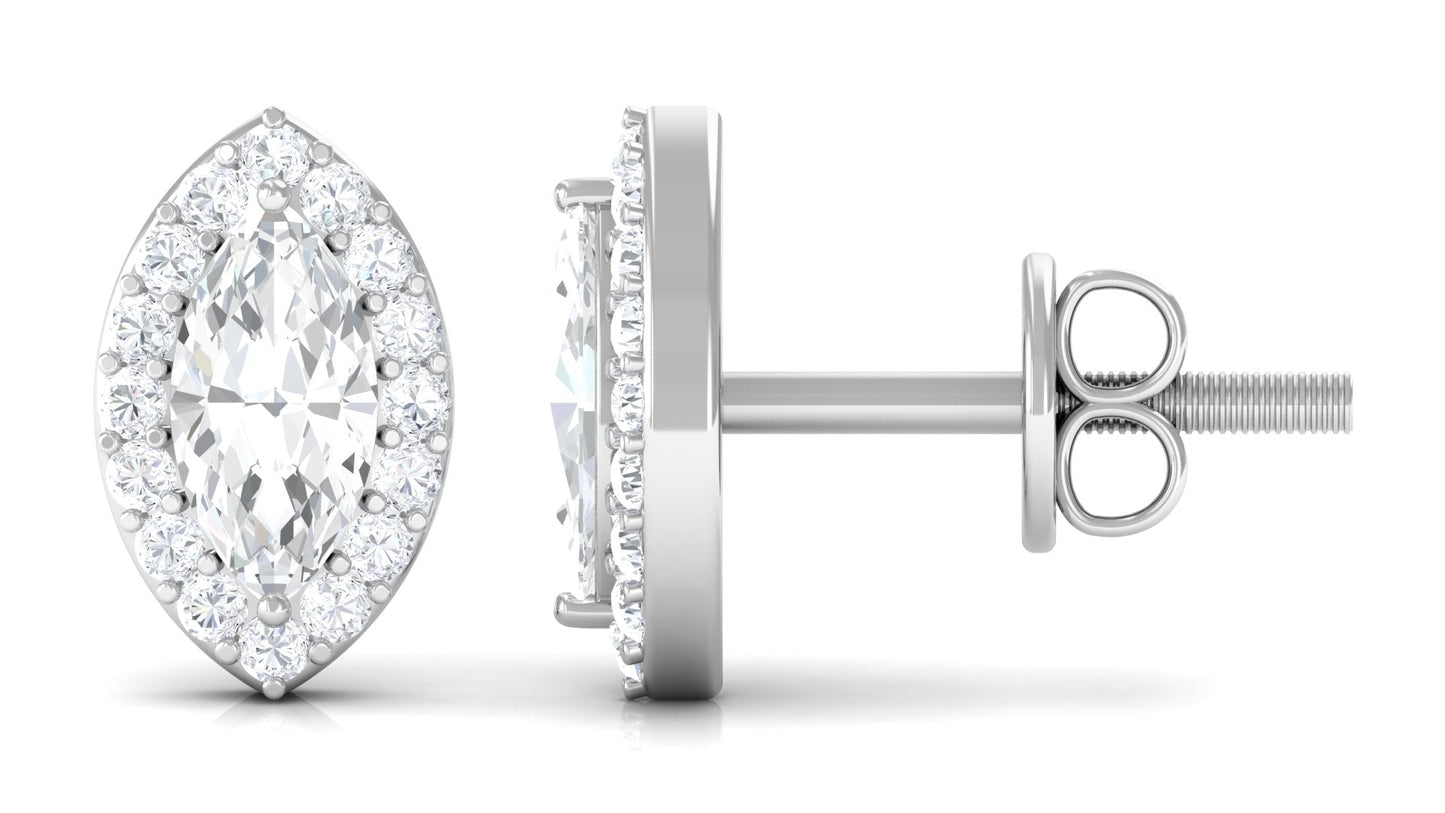 Certified Marquise Moissanite Stud Earrings with Halo