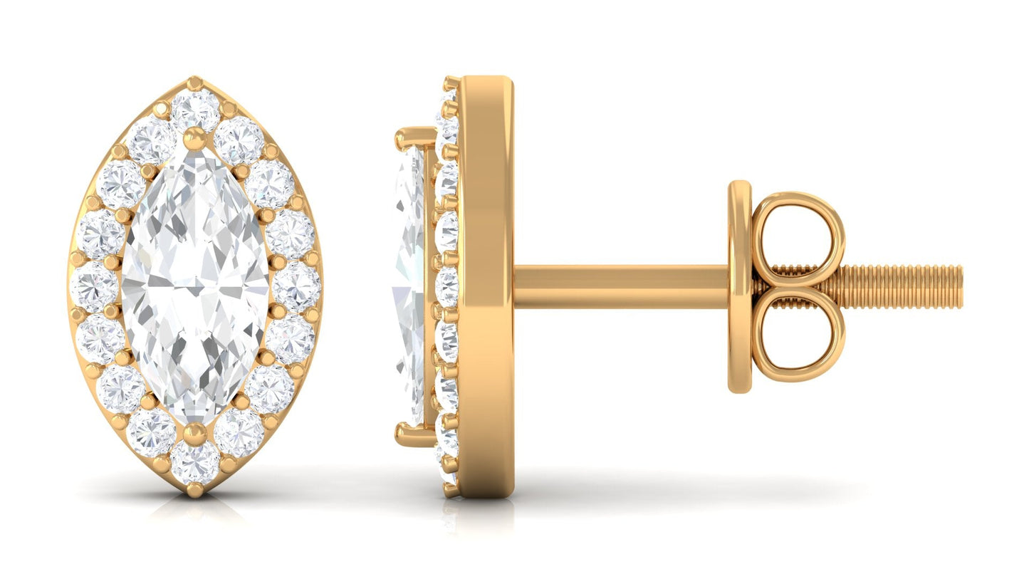Certified Marquise Moissanite Stud Earrings with Halo