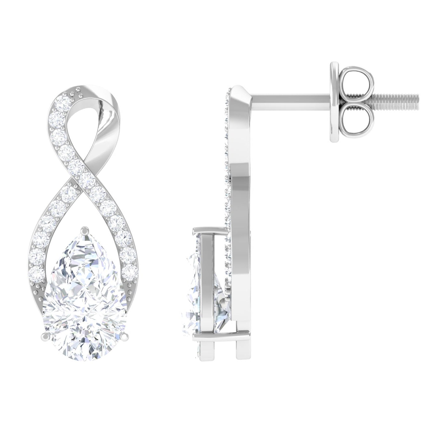 Infinity Stud Earrings with 1.5 Carat Pear Shape Moissanite for Women