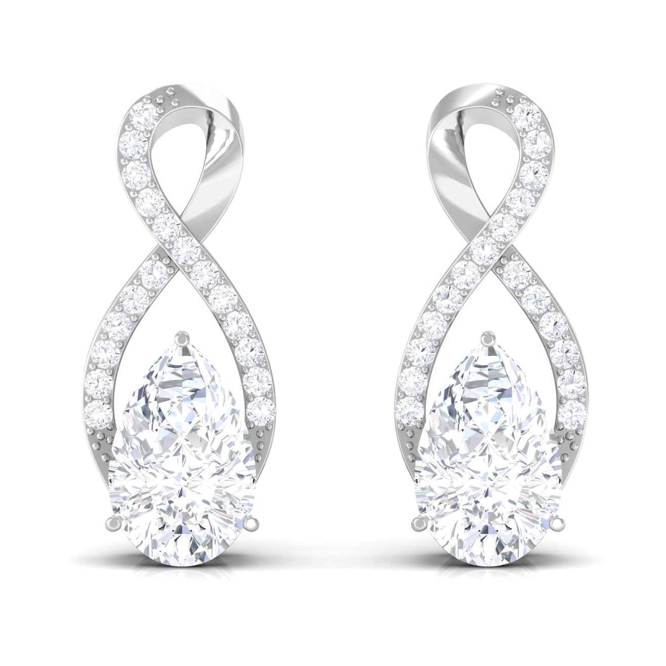 Infinity Stud Earrings with 1.5 Carat Pear Shape Moissanite for Women