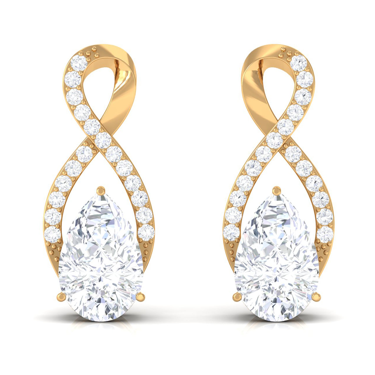 Infinity Stud Earrings with 1.5 Carat Pear Shape Moissanite for Women