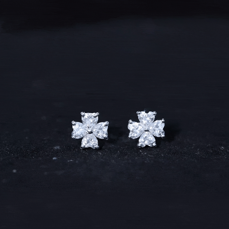 Certified Heart Shape Moissanite Flower Stud Earrings