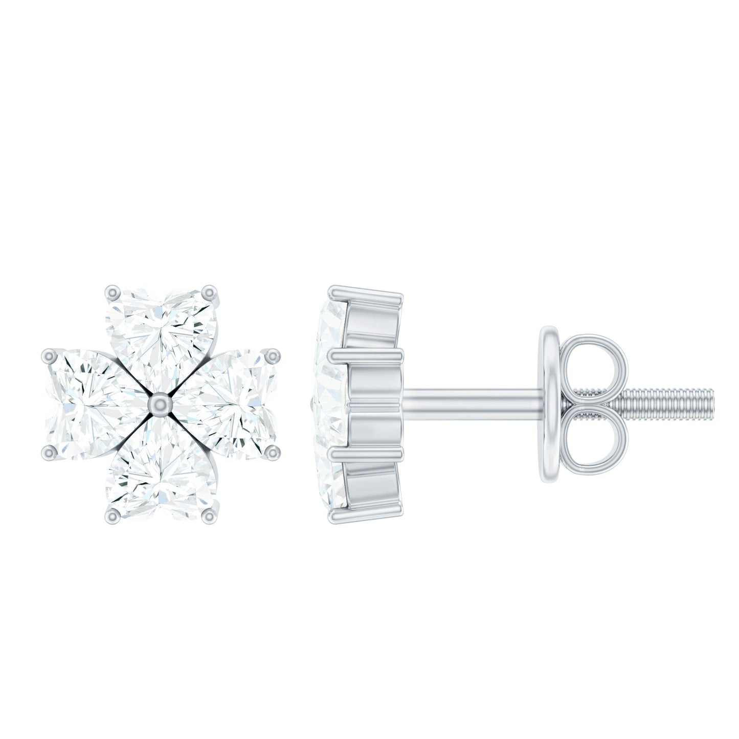 Certified Heart Shape Moissanite Flower Stud Earrings