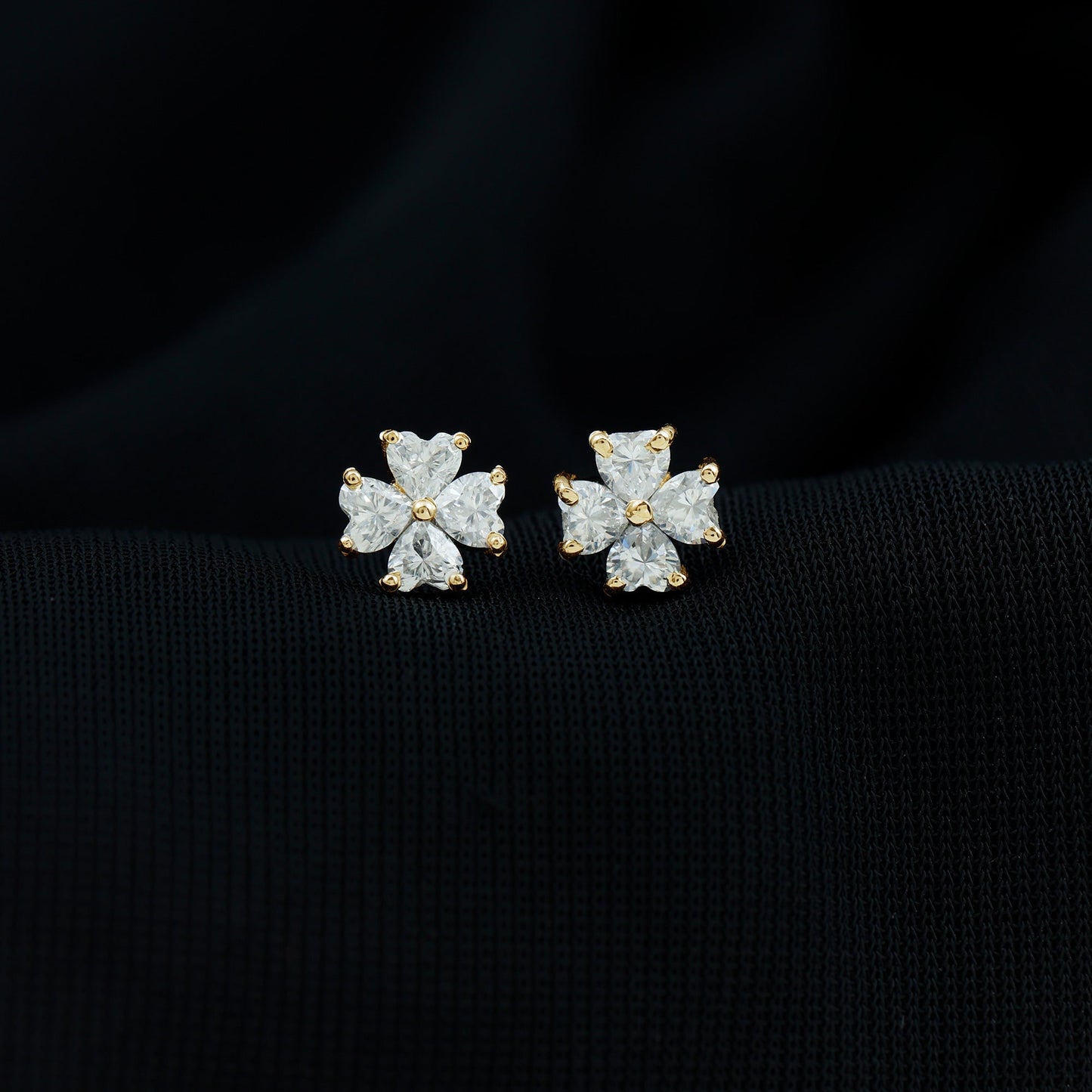 Certified Heart Shape Moissanite Flower Stud Earrings