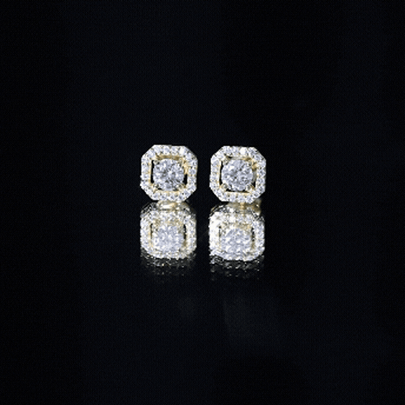 Round Cut Certified Moissanite Halo Stud Earrings with Screw Back