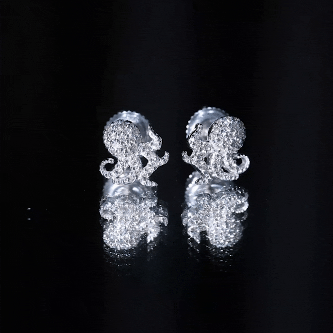 Real Diamond Octopus Stud Earrings for Women