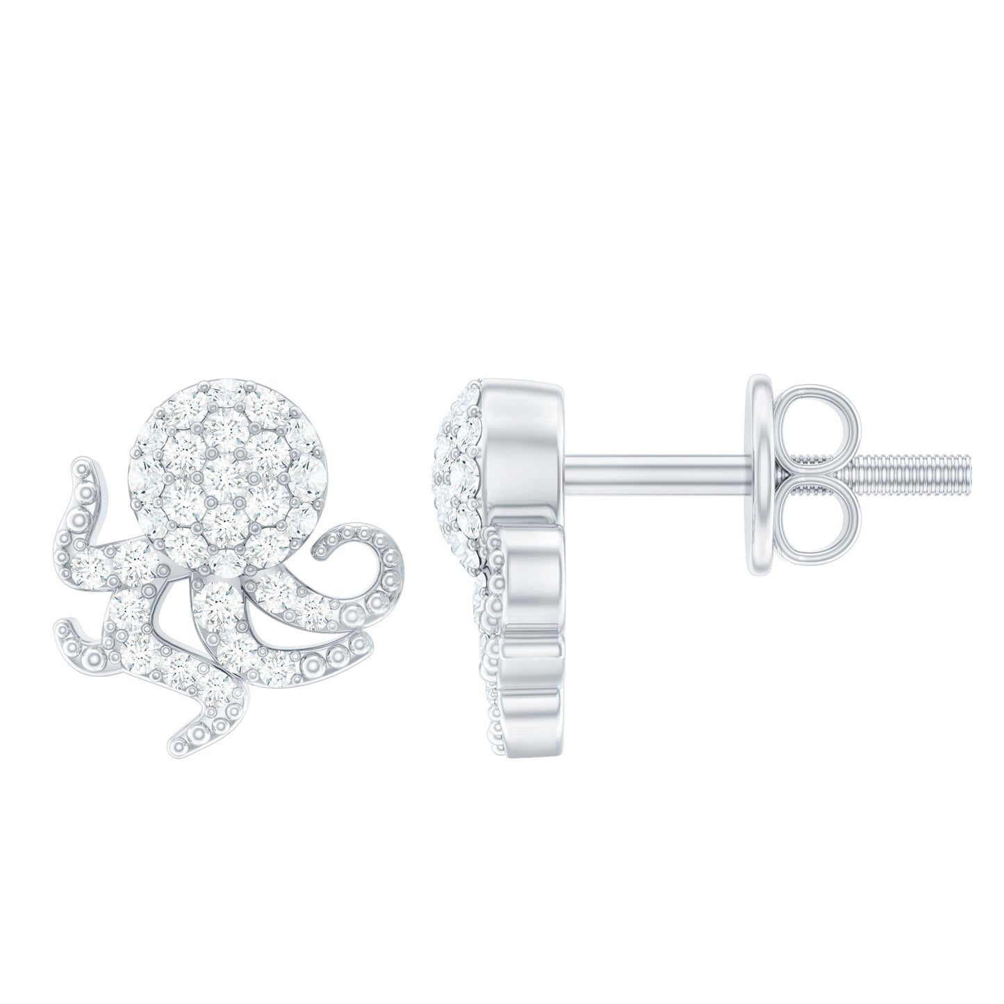 Real Diamond Octopus Stud Earrings for Women