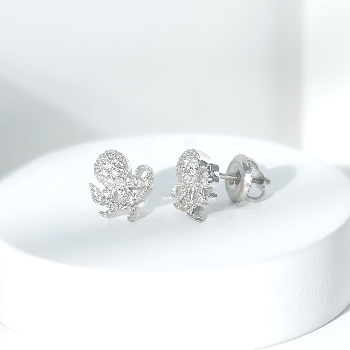 Real Diamond Octopus Stud Earrings for Women
