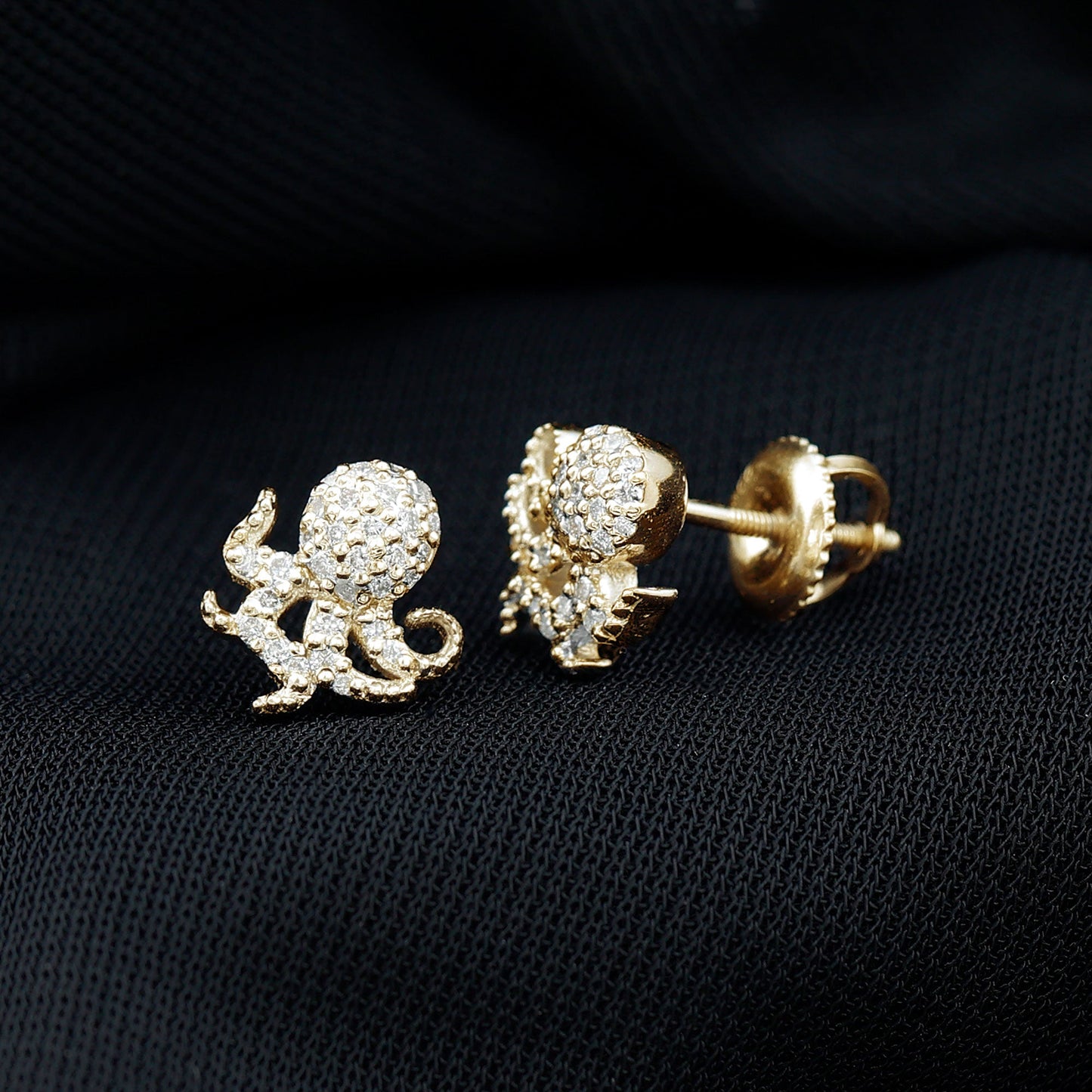 Real Diamond Octopus Stud Earrings for Women