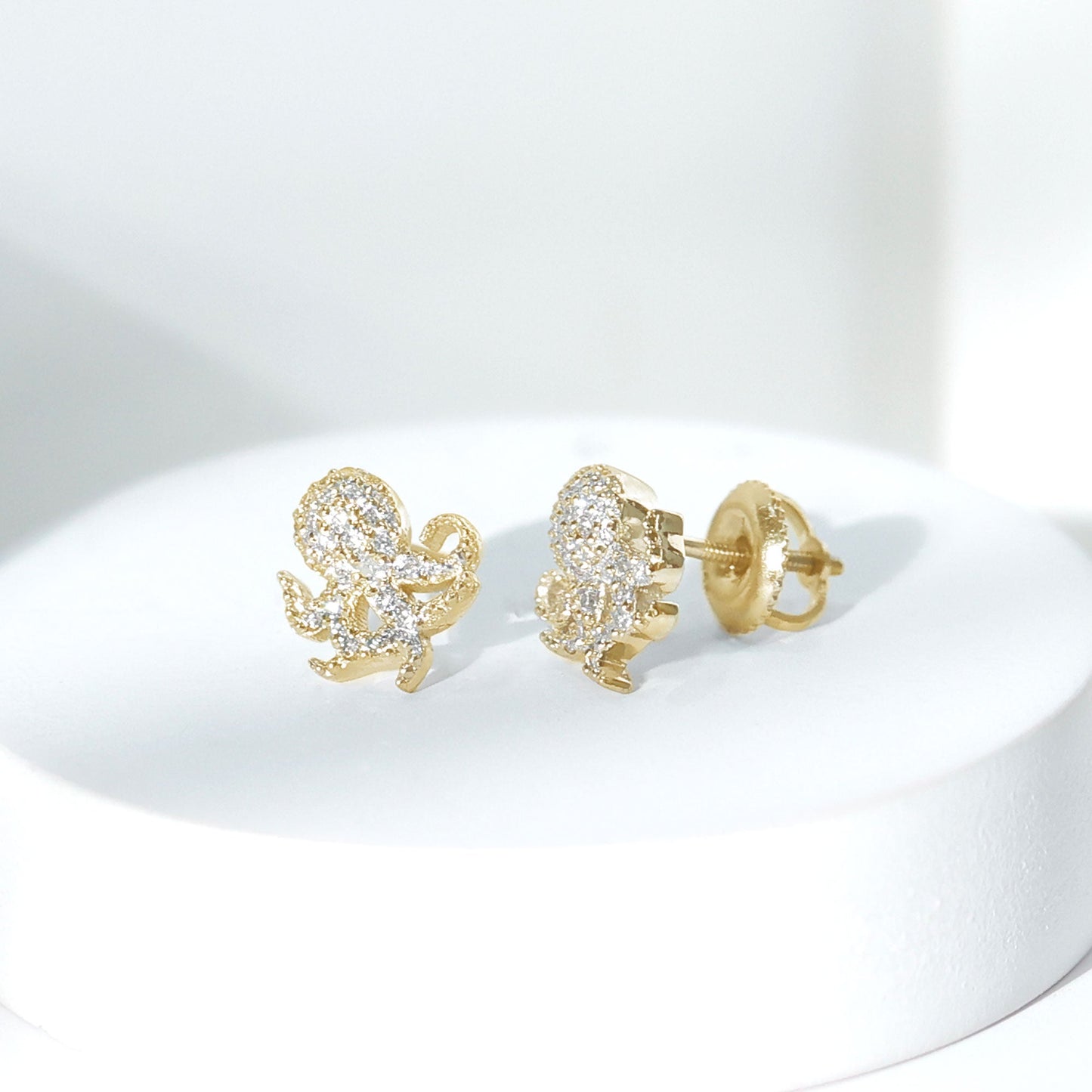 Real Diamond Octopus Stud Earrings for Women