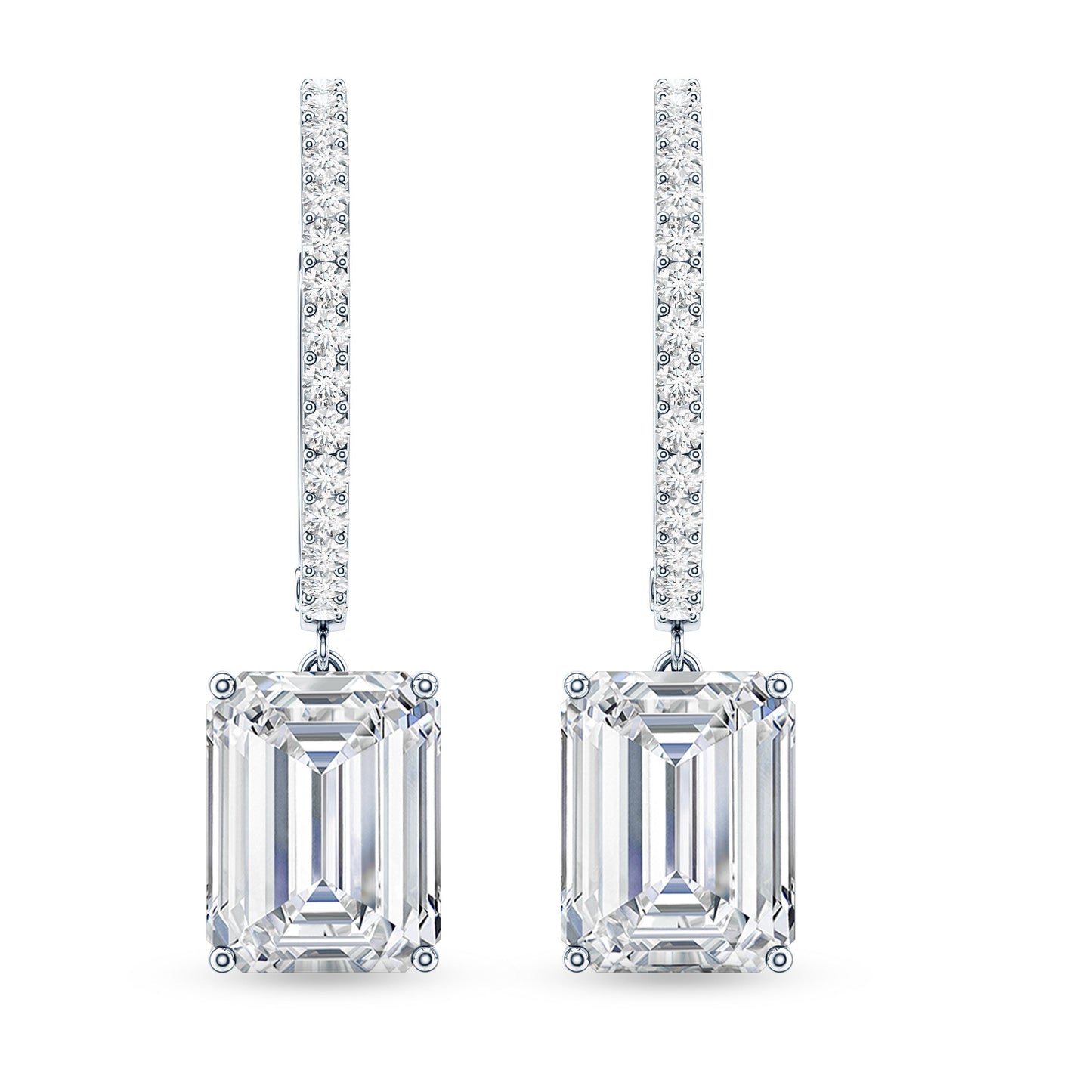 Certified 5.6 Carat Emerald Cut Moissanite Drop Hoop Earrings