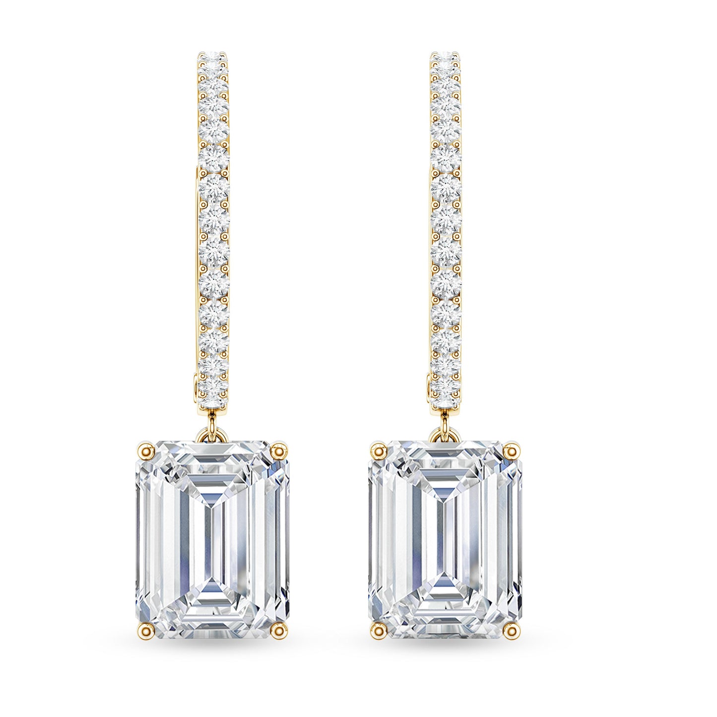 Certified 5.6 Carat Emerald Cut Moissanite Drop Hoop Earrings