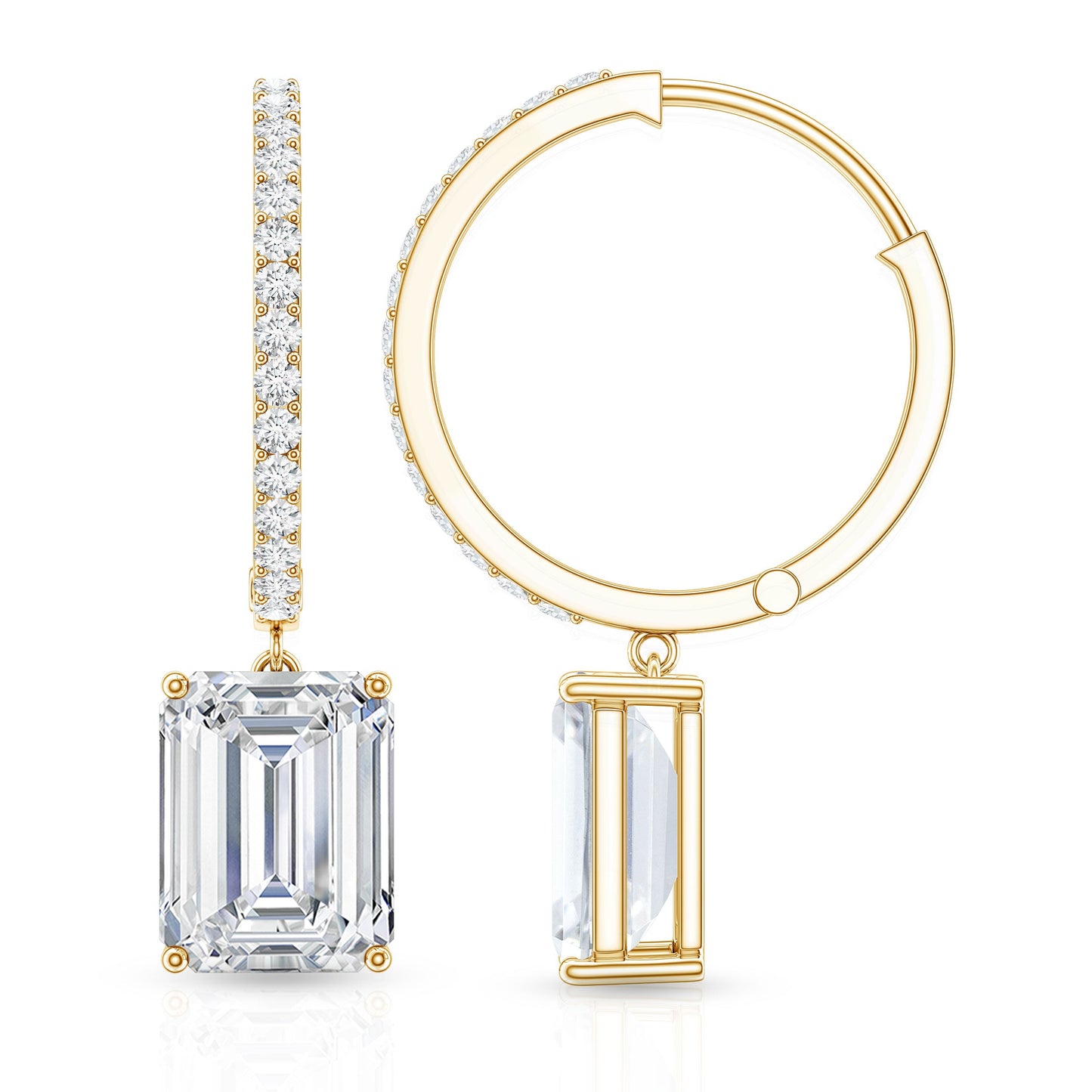 Certified 5.6 Carat Emerald Cut Moissanite Drop Hoop Earrings