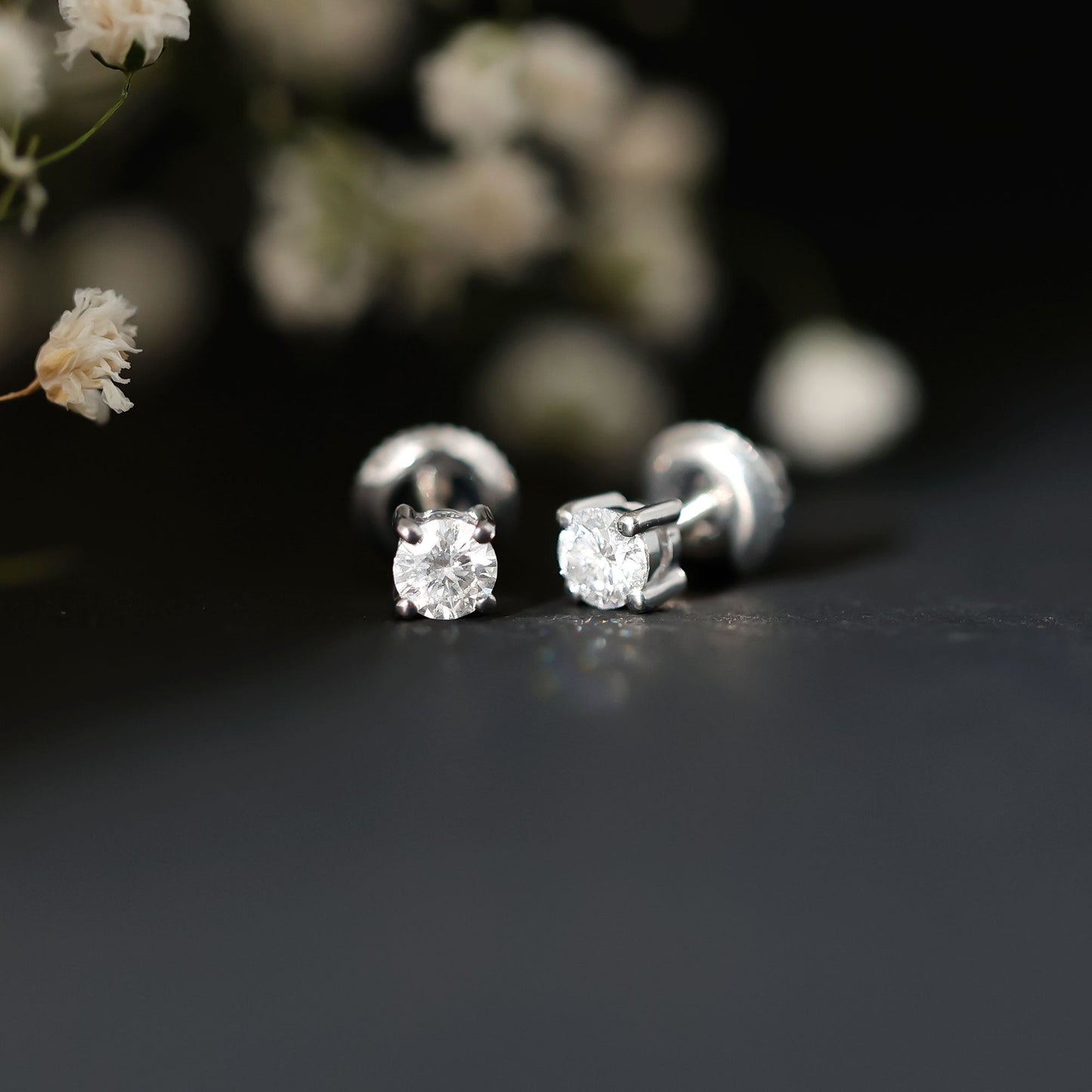 Round Moissanite Solitaire Stud Earrings in Prong Setting