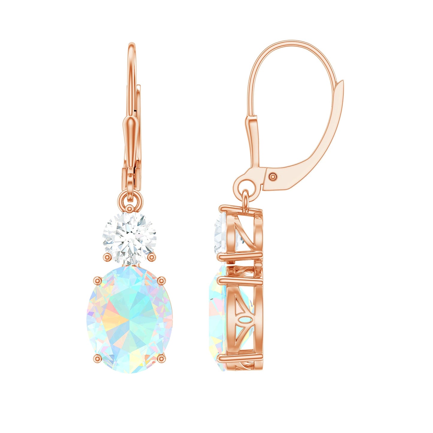Certified Real 2.6 Carat Oval Ethiopian Opal Drop Earrings with Moissanite