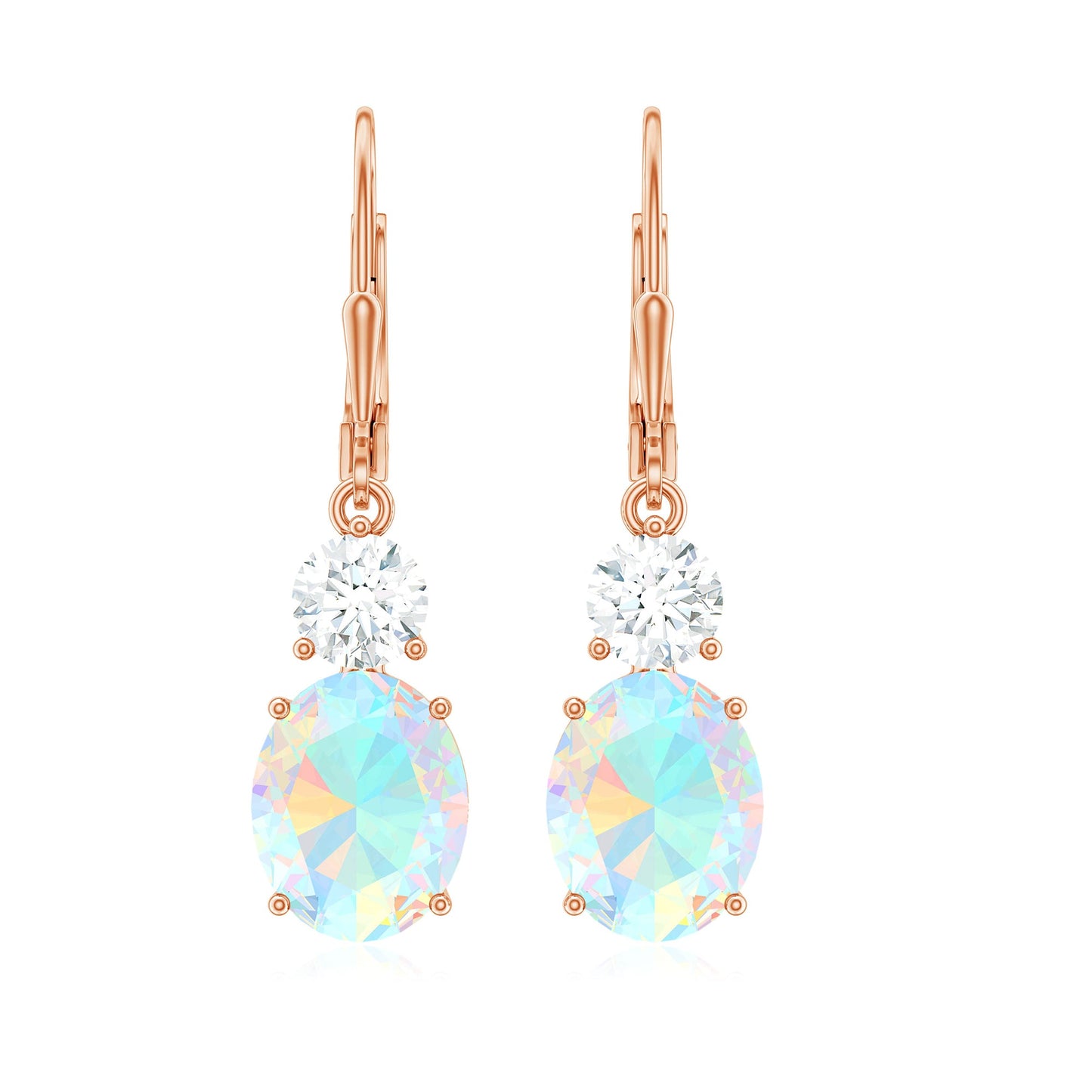 Certified Real 2.6 Carat Oval Ethiopian Opal Drop Earrings with Moissanite
