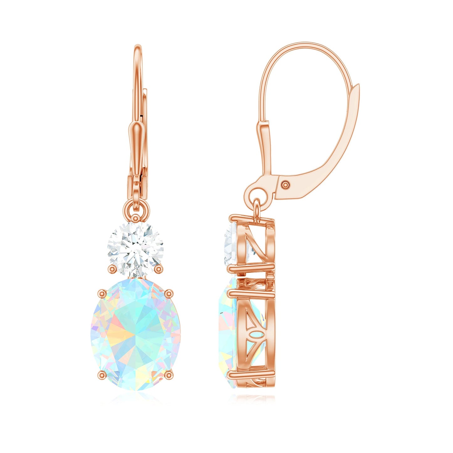 Certified Real 2.6 Carat Oval Ethiopian Opal Drop Earrings with Moissanite
