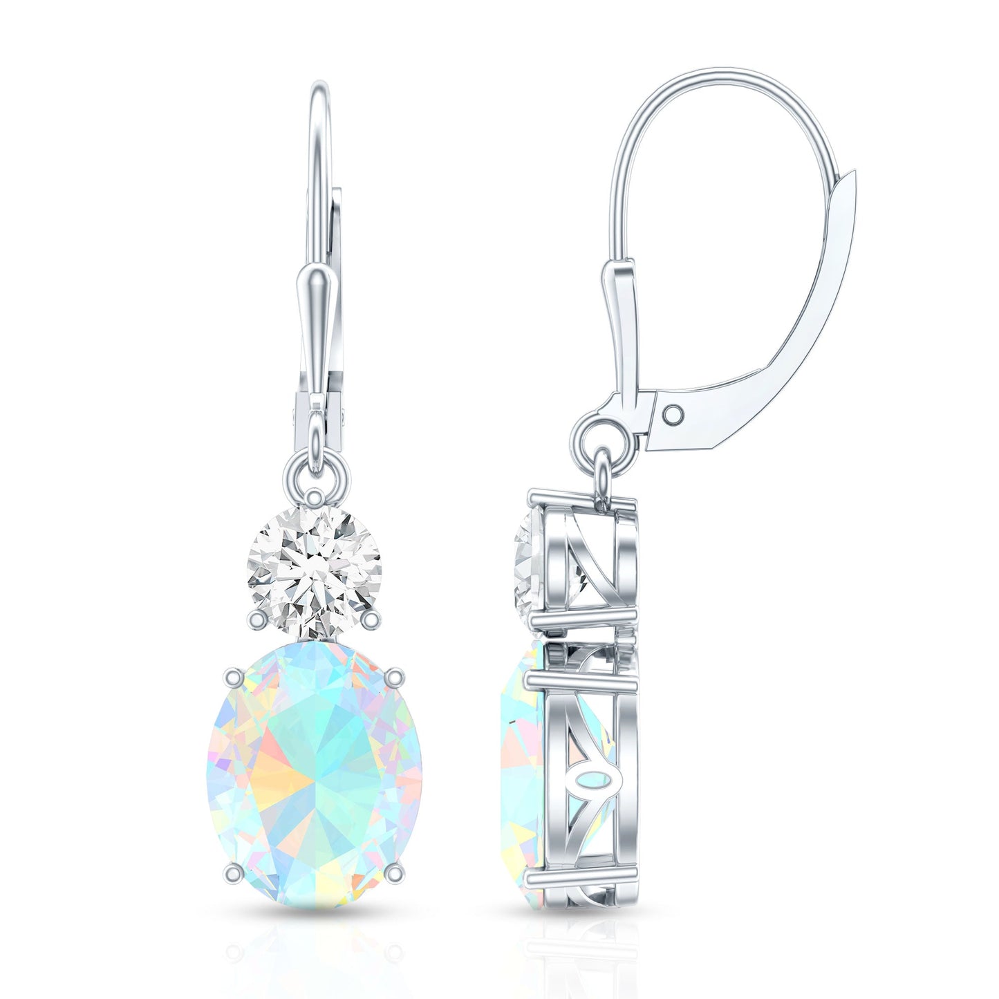 Certified Real 2.6 Carat Oval Ethiopian Opal Drop Earrings with Moissanite