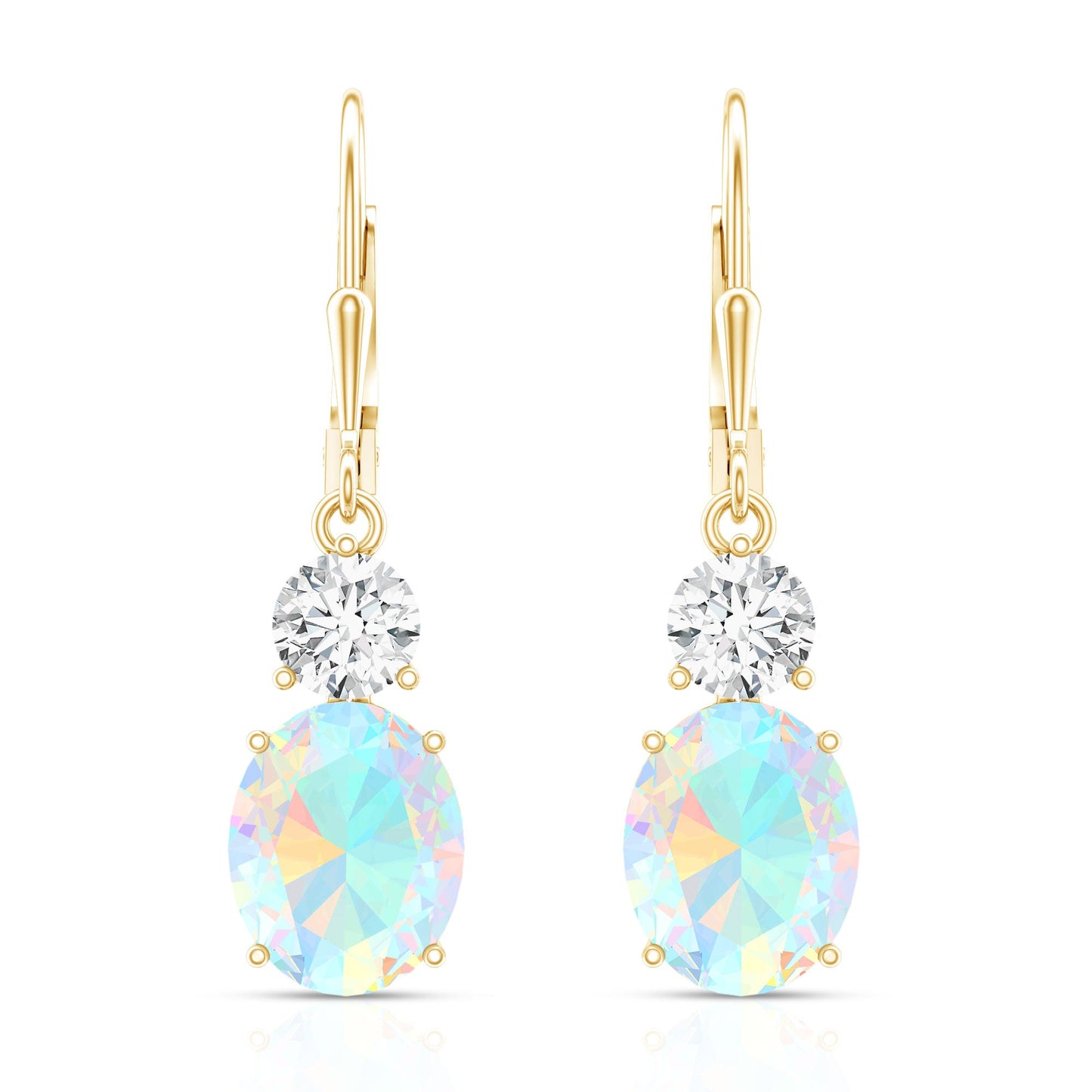 Certified Real 2.6 Carat Oval Ethiopian Opal Drop Earrings with Moissanite