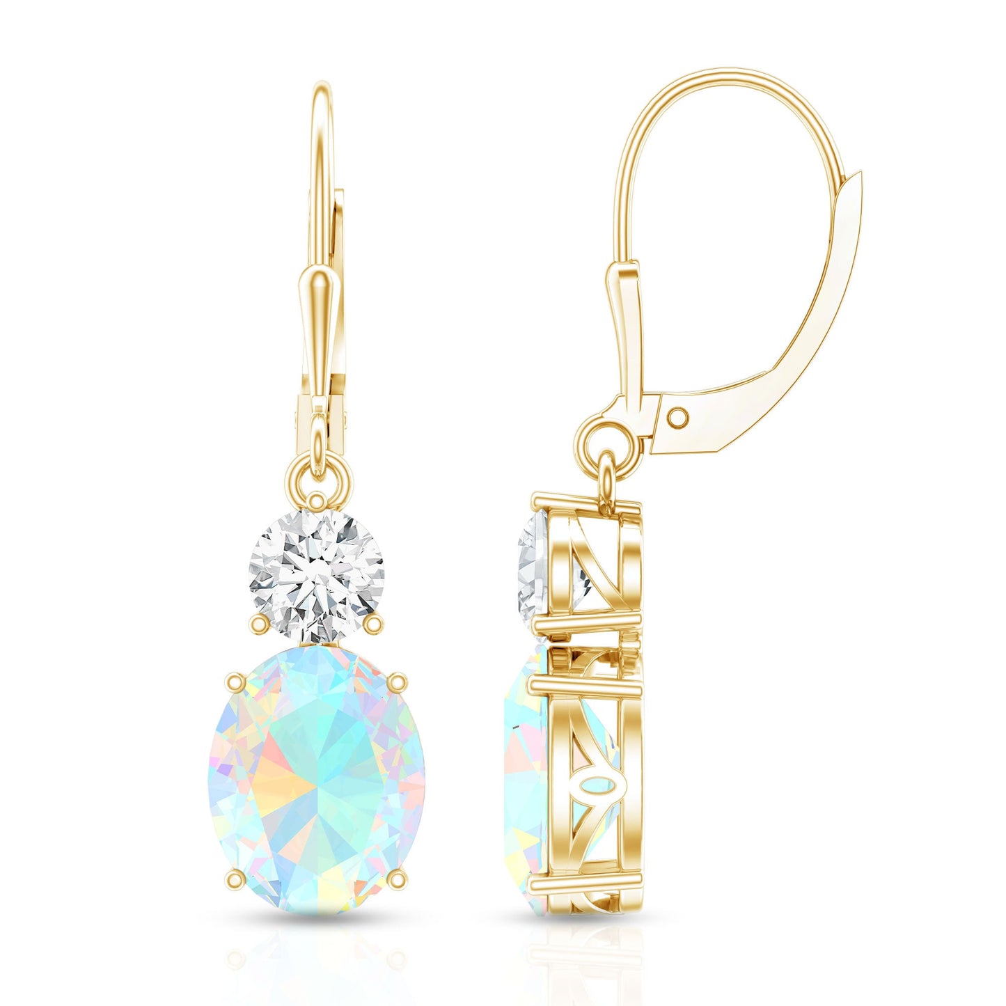 Certified Real 2.6 Carat Oval Ethiopian Opal Drop Earrings with Moissanite