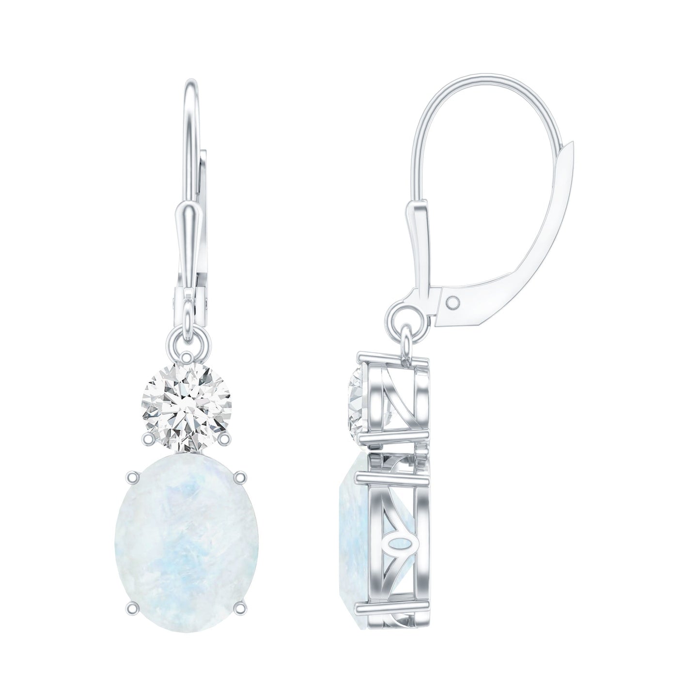 Natural 1.2 Carat Oval Moonstone Drop Earrings with Moissanite
