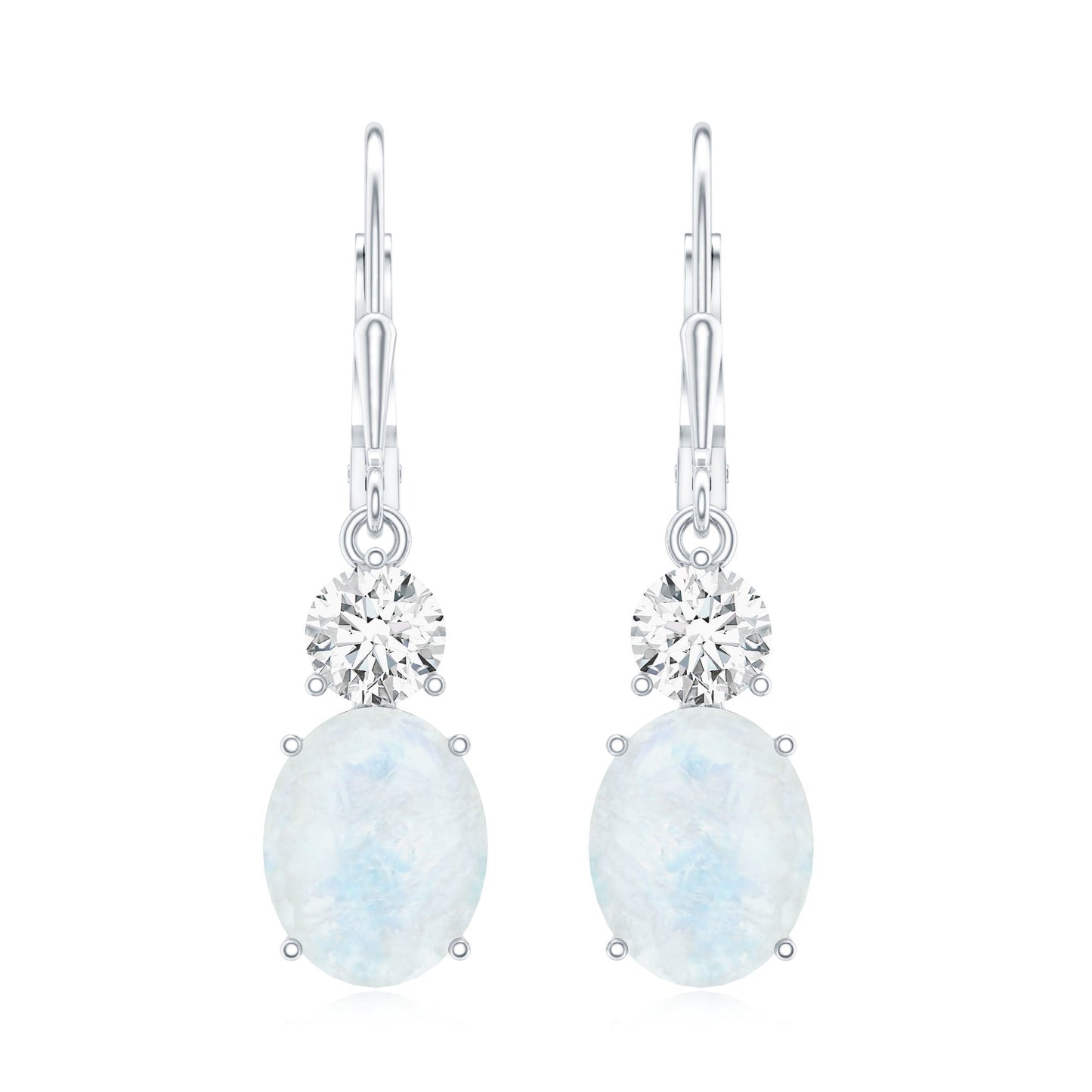 Natural 1.2 Carat Oval Moonstone Drop Earrings with Moissanite