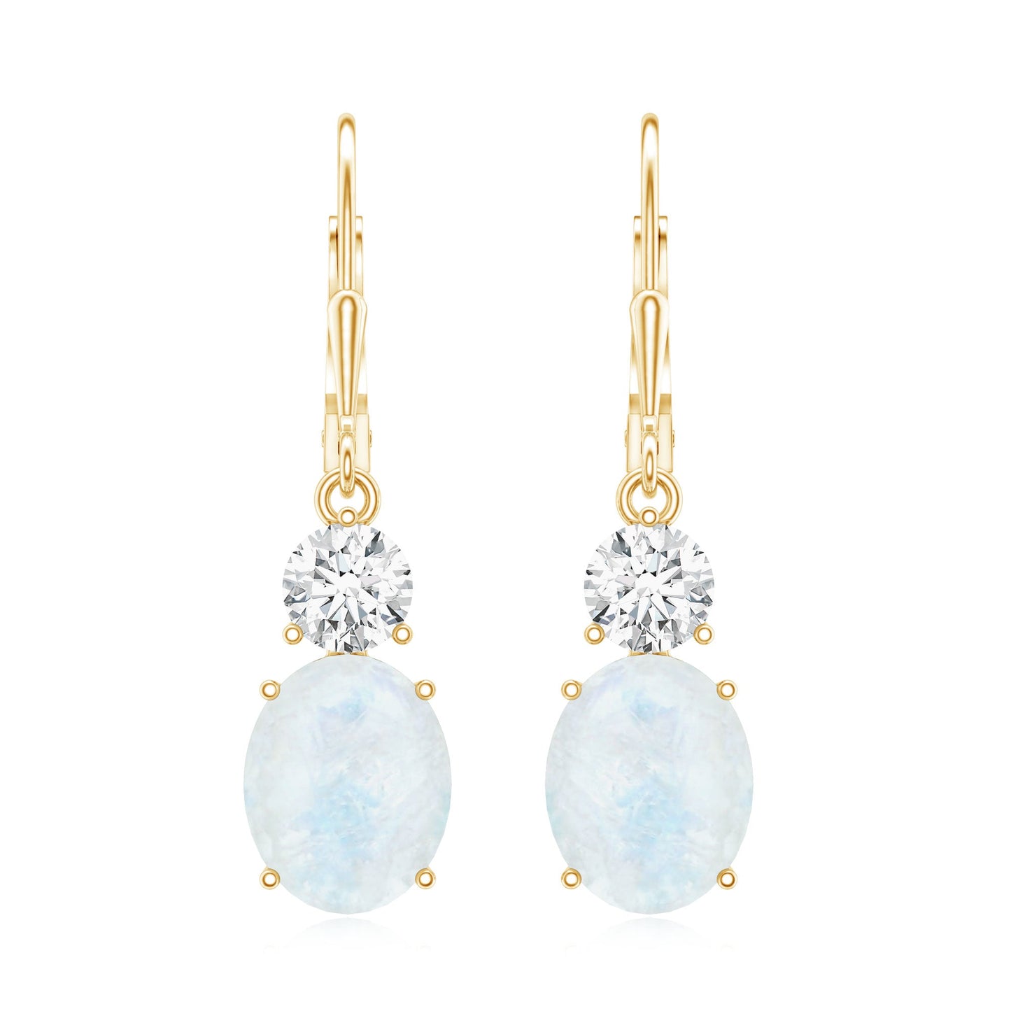 Natural 1.2 Carat Oval Moonstone Drop Earrings with Moissanite