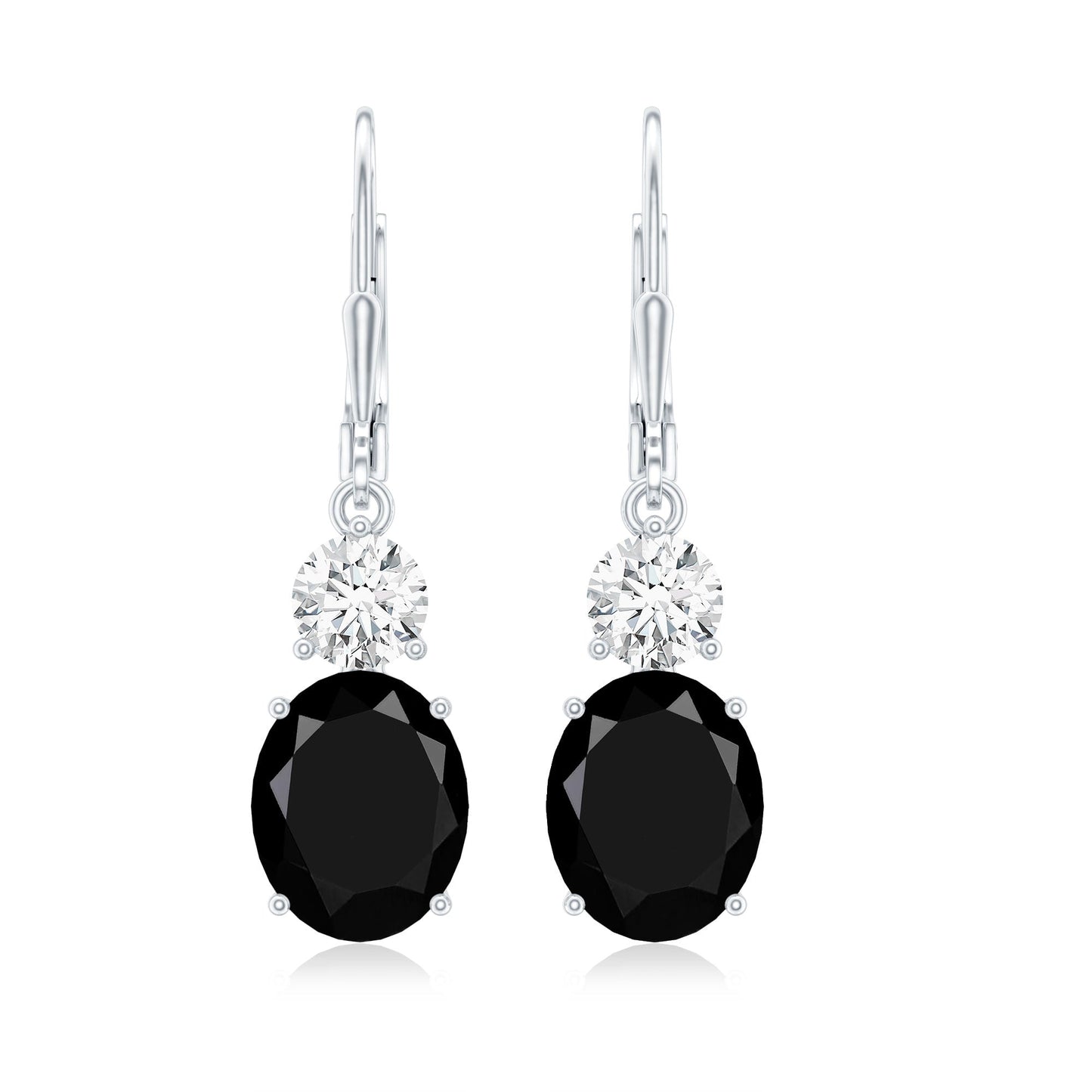 Natural 5 Carat Oval Black Onyx Drop Earrings with Lever Back