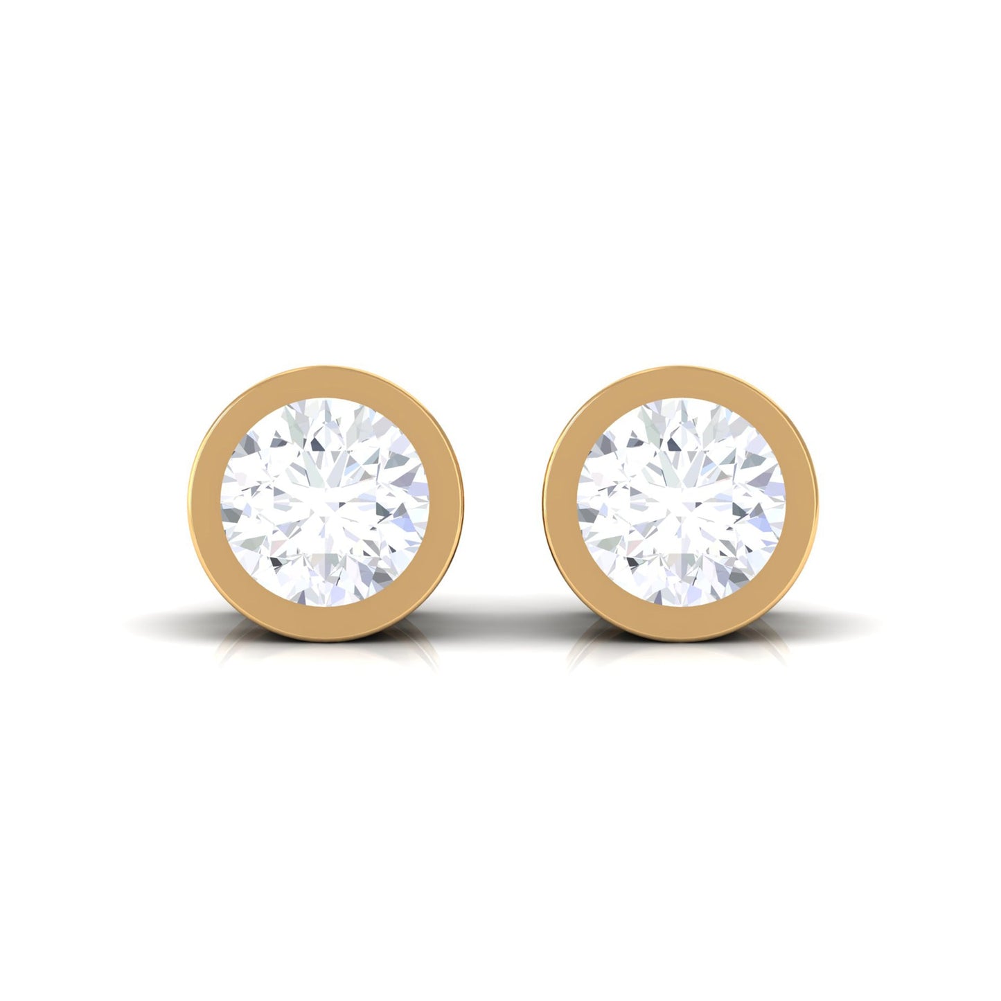 Natural Diamond Round Solitaire Stud Earrings in Bezel Setting
