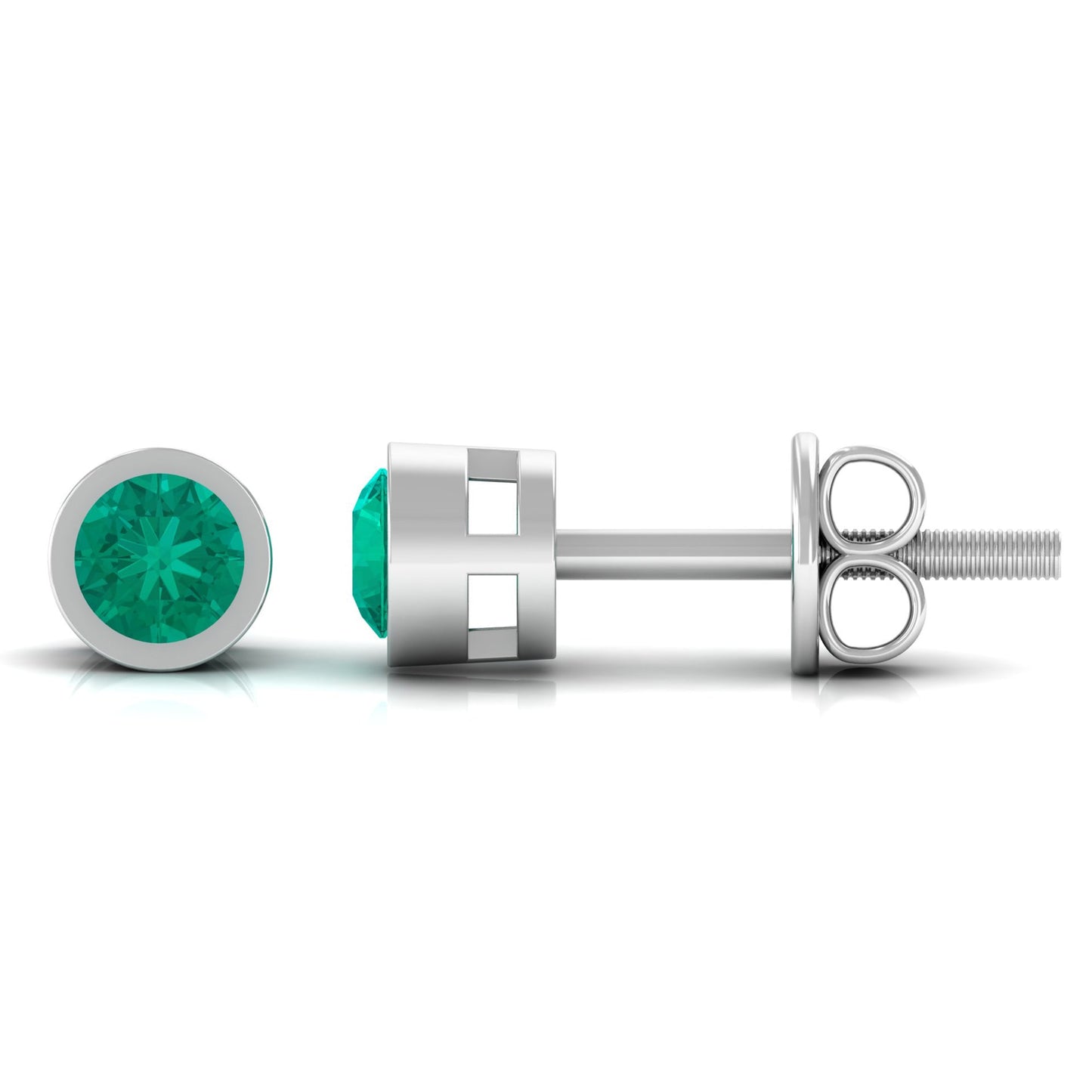 Dainty Emerald Bezel Set Solitaire Stud Earrings