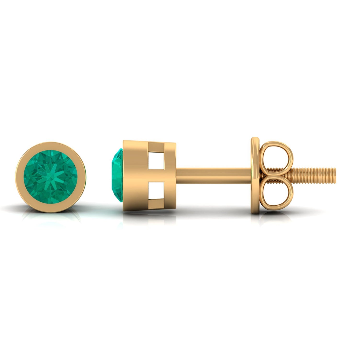 Dainty Emerald Bezel Set Solitaire Stud Earrings
