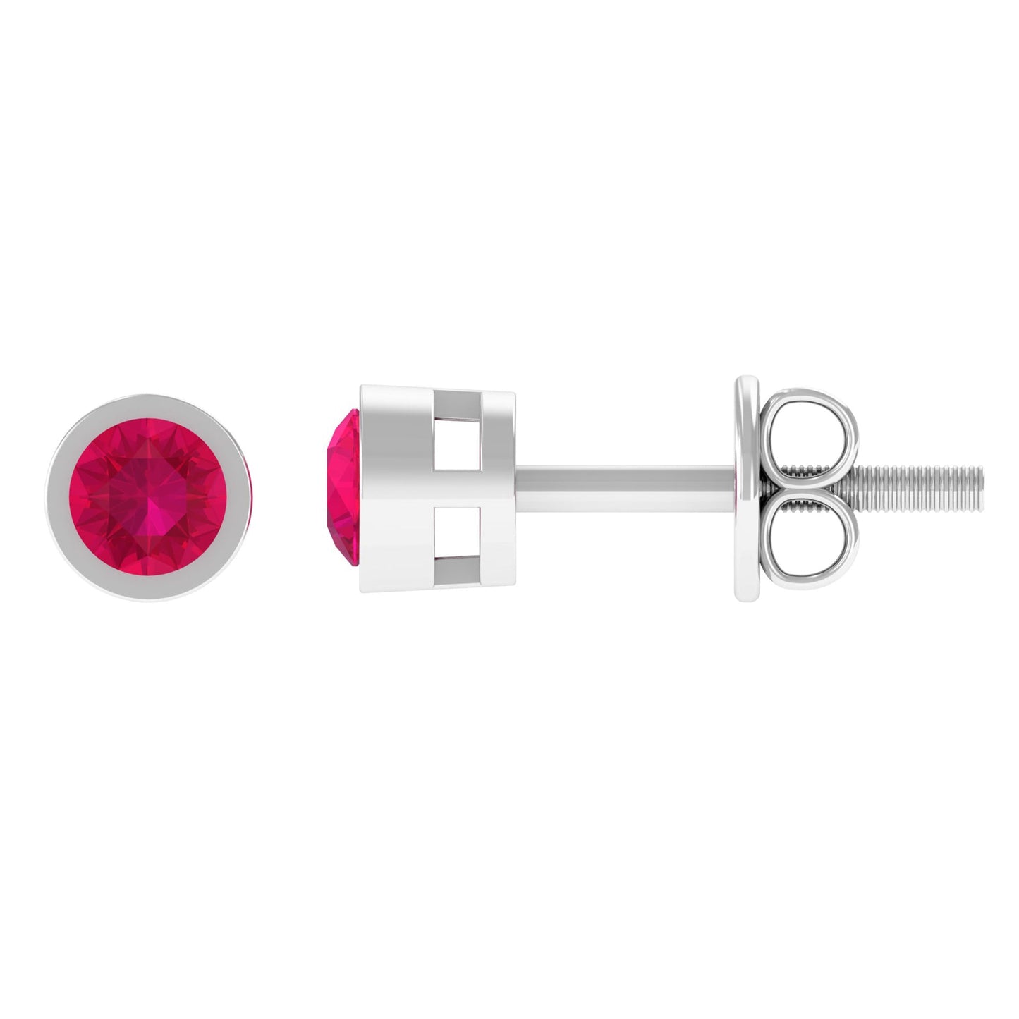 Round Ruby Dainty Solitaire Stud Earrings in Bezel Setting