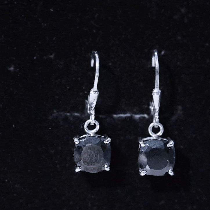 Genuine 4.2 Carat Cushion Cut Black Spinel Drop Earrings Lever Back