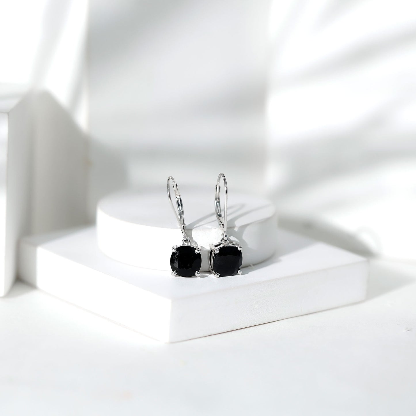 Genuine 4.2 Carat Cushion Cut Black Spinel Drop Earrings Lever Back
