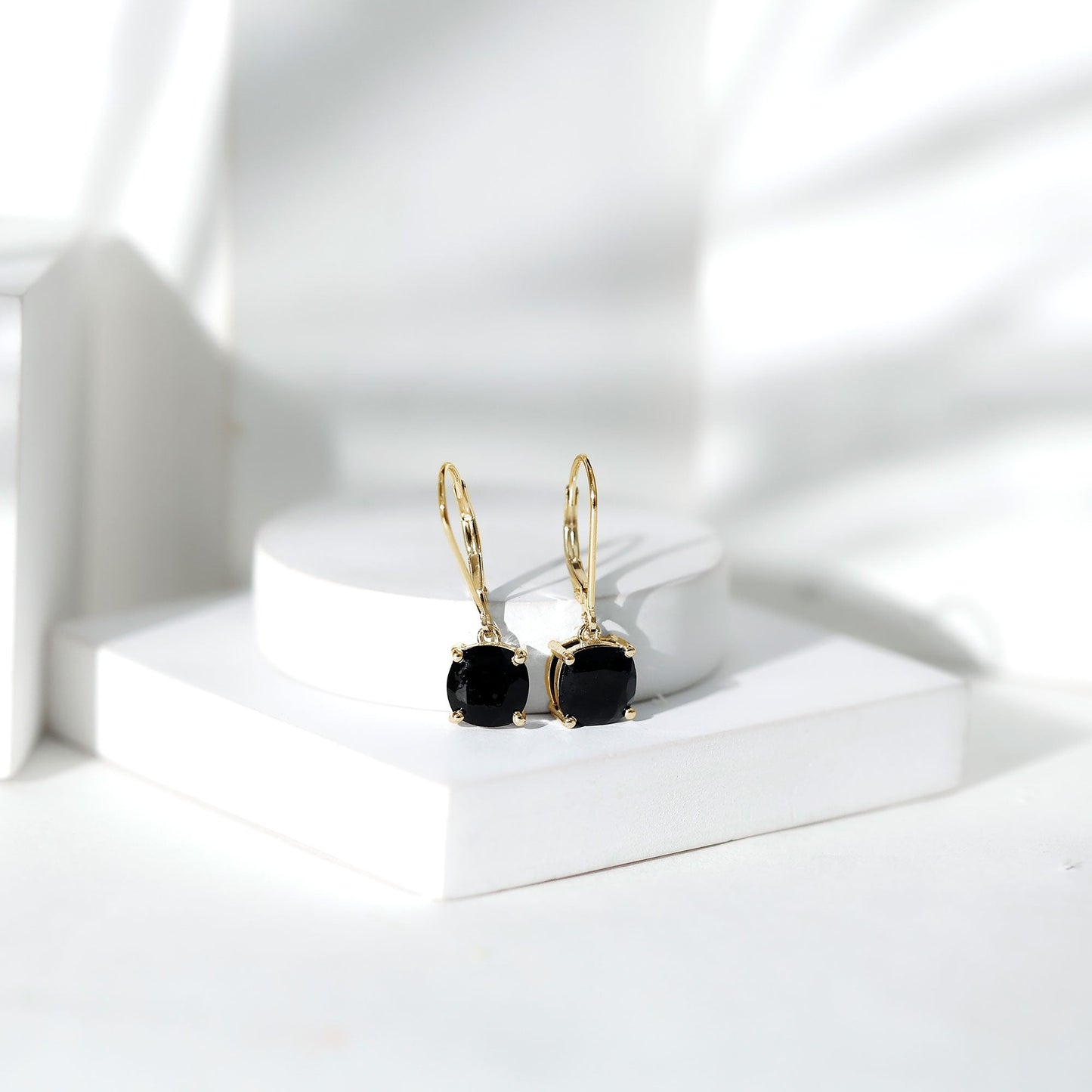 Genuine 4.2 Carat Cushion Cut Black Spinel Drop Earrings Lever Back