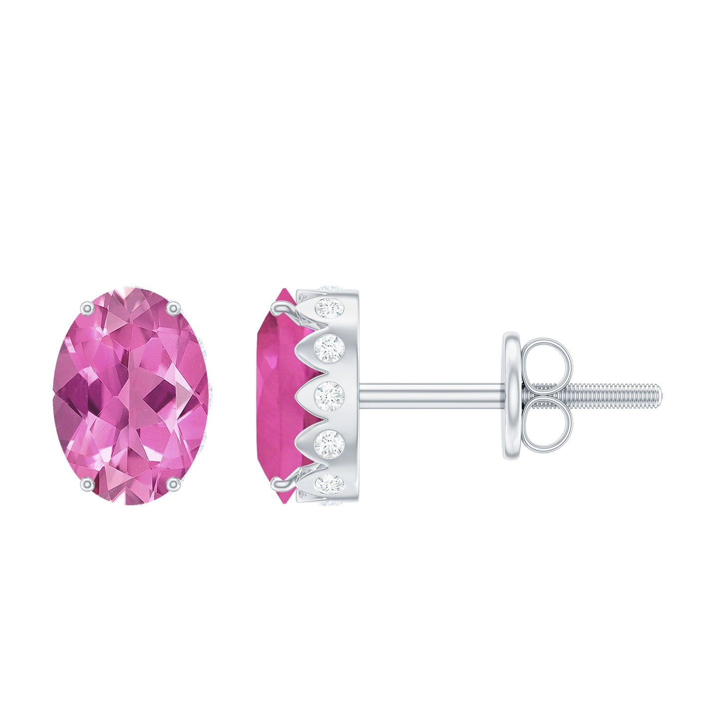 Real 2.2 Carat Oval Pink Tourmaline Stud Earrings with Diamond