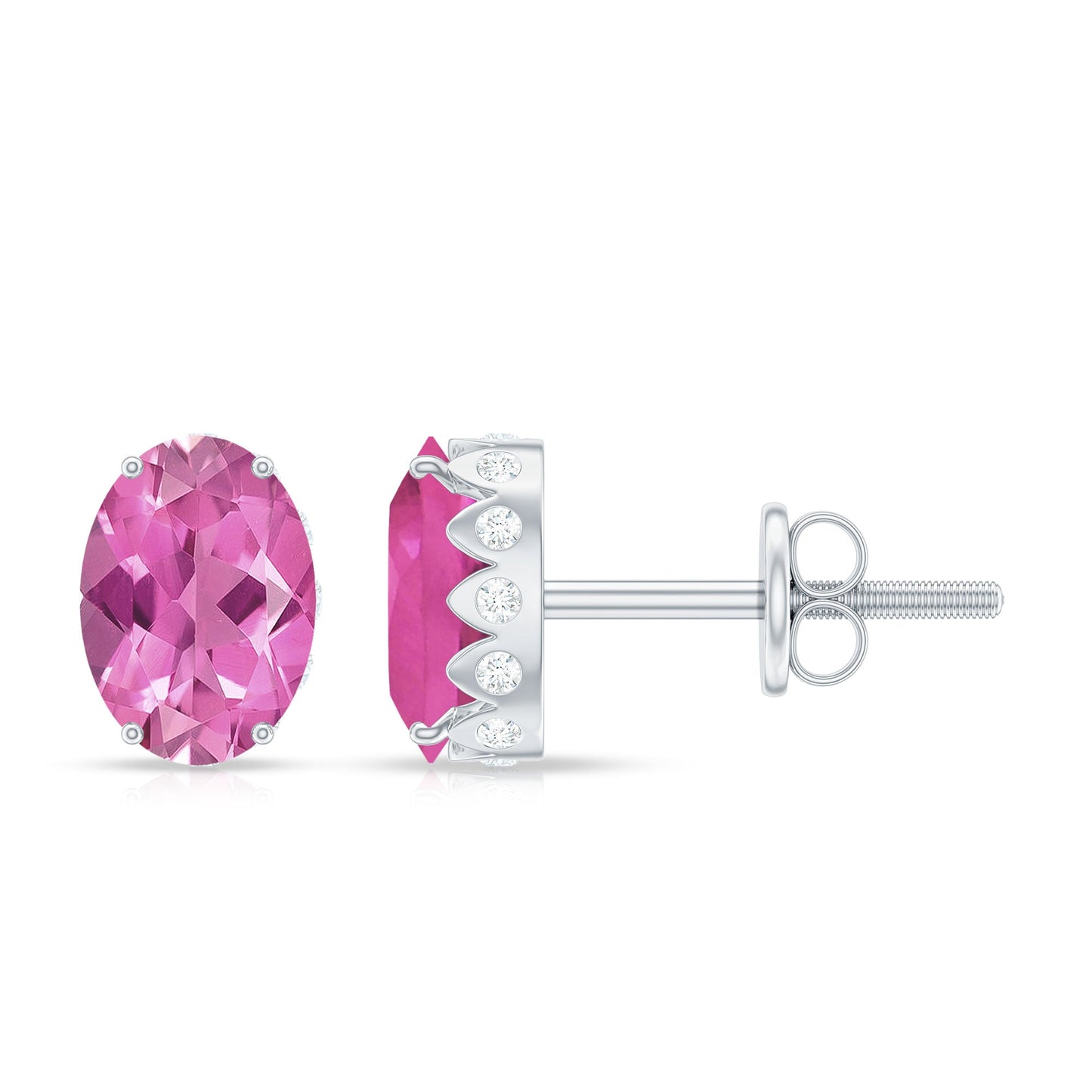 Real 2.2 Carat Oval Pink Tourmaline Stud Earrings with Diamond