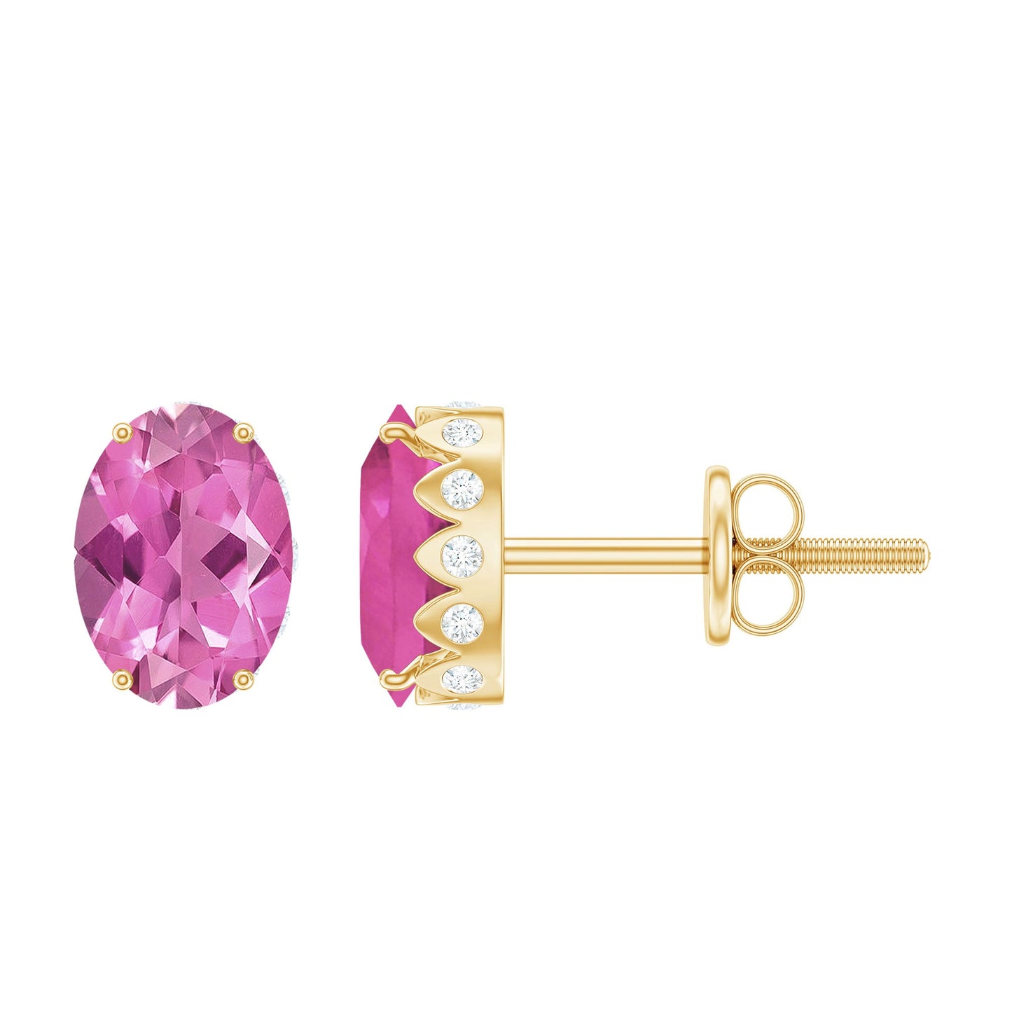 Real 2.2 Carat Oval Pink Tourmaline Stud Earrings with Diamond
