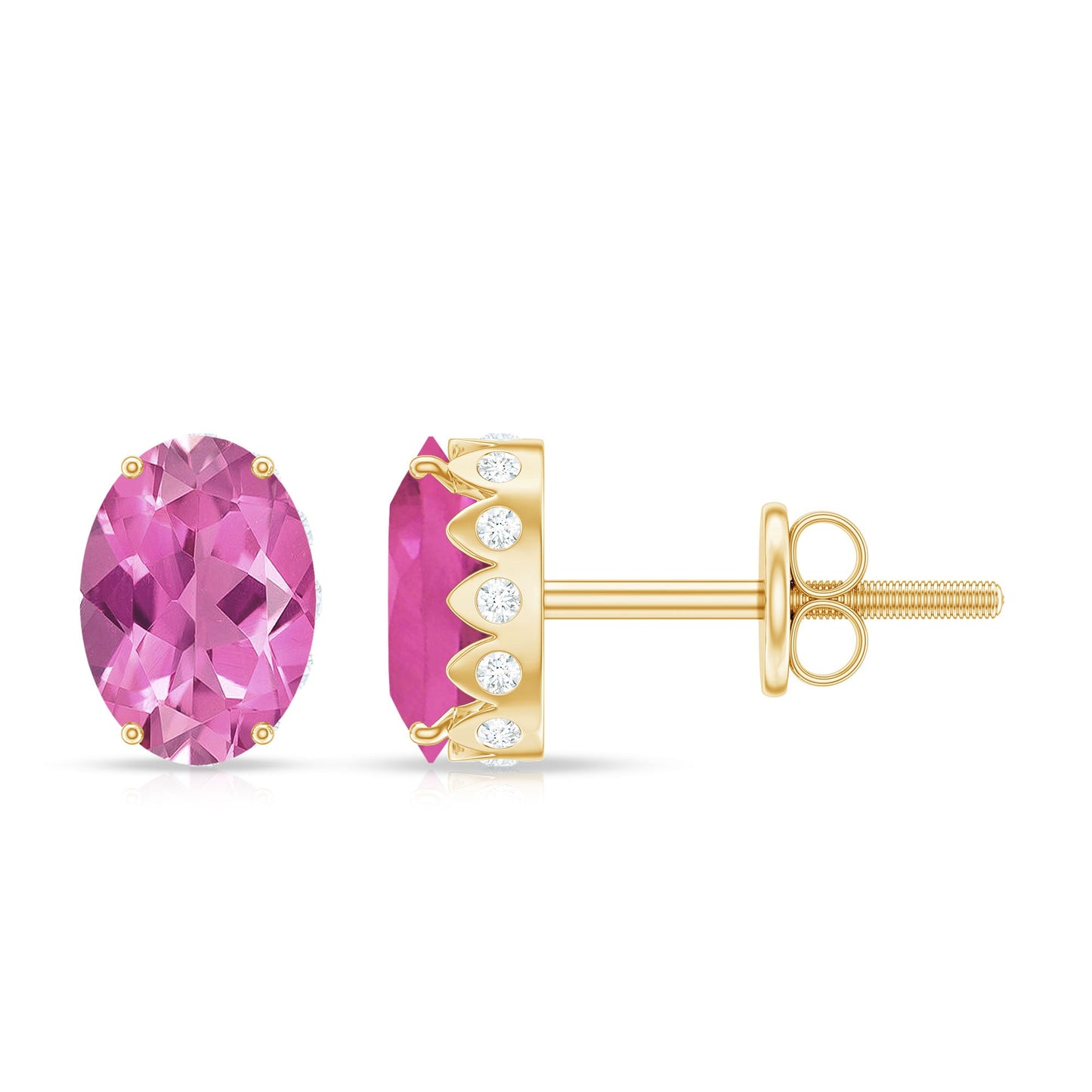 Real 2.2 Carat Oval Pink Tourmaline Stud Earrings with Diamond